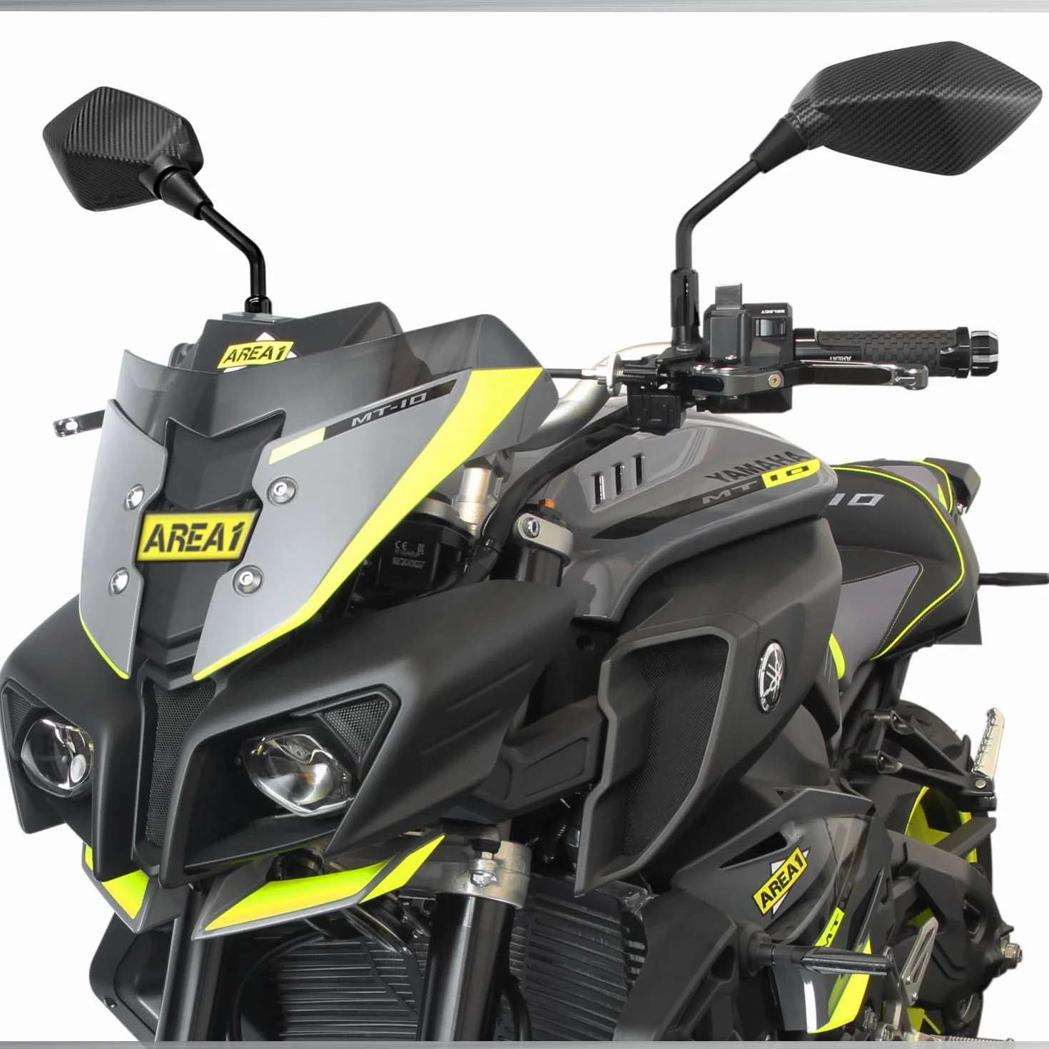 Area1 Zestaw lusterek wstecznych do motocykla (prawe i lewe), wygląd karbonowy, atest E, 2 x M10, prawe kompatybilne z Moto