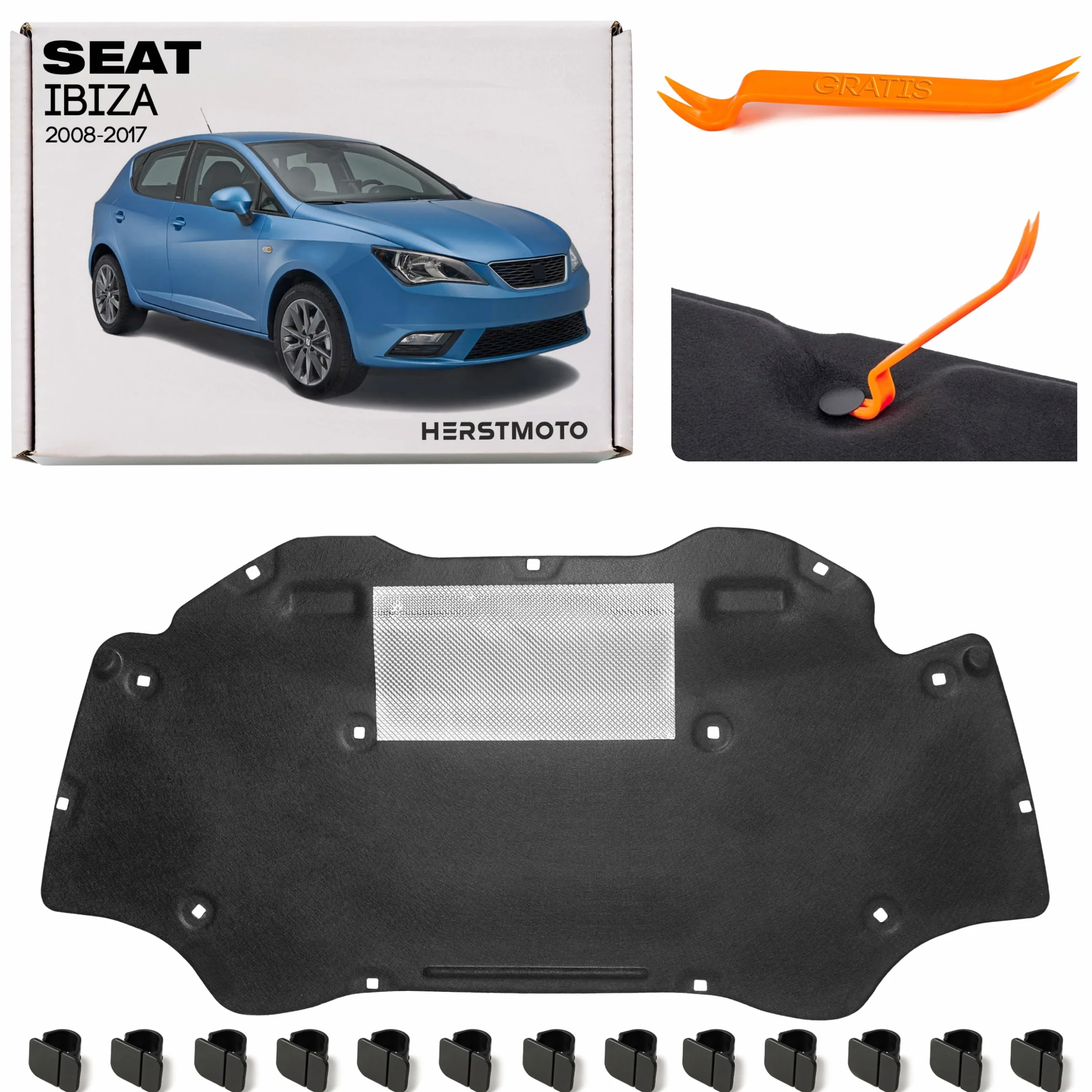 WYGŁUSZENIE MASKI ZE SPINKAMI SEAT IBIZA IV 2008-2017 6P0863831 6P0863831A 6P0863831B