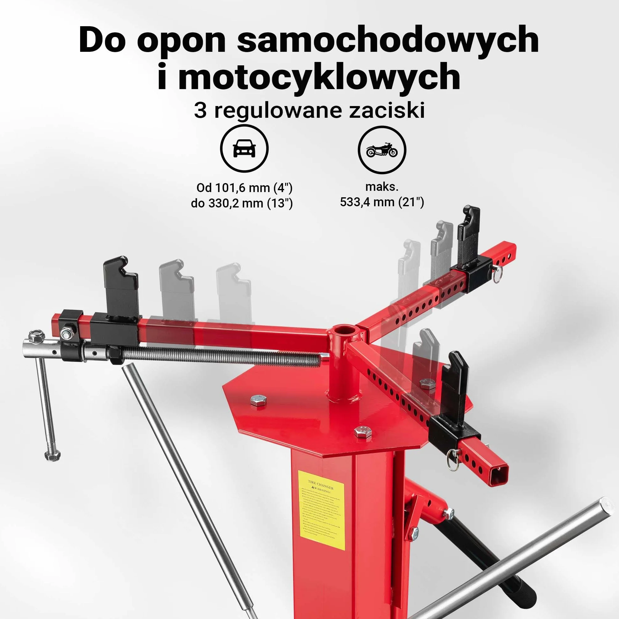 Wiltec Montażownica do opon 4"-21″ osi Ø 12-25 mm, uniwersalne urządzenie ze stali do ręcznego montażu i demontażu opon