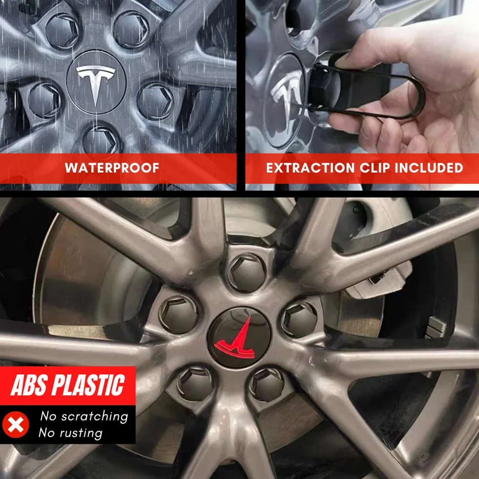 Zestaw Nakładek na Koła Samochodu kompatybilny z TESLA Model 3. Zestaw Zaślepek środka Koła. Car Wheel Center Hub Caps (4 kołpaków koła samochodu + 20 kołpaków nakrętek)