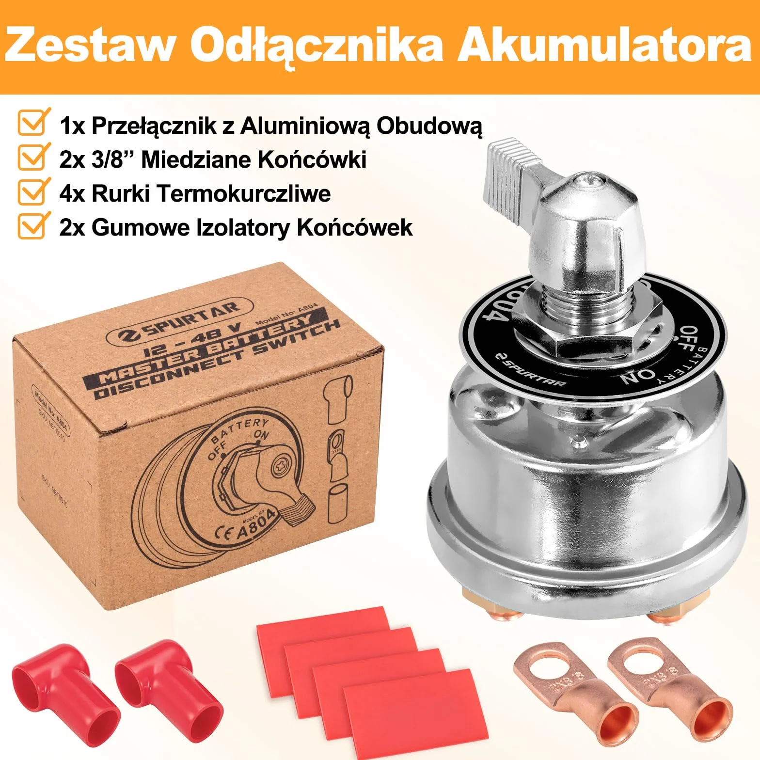 Spurtar Wyłącznik akumulatora, 12 V, 24 V, 48 V, Odłącznik akumulatora, Wysokiego prądu 200 A, główny wyłącznik do samochodu, pojazdu, ciężarówki, wciągarki, ATV, kampera, łodzi