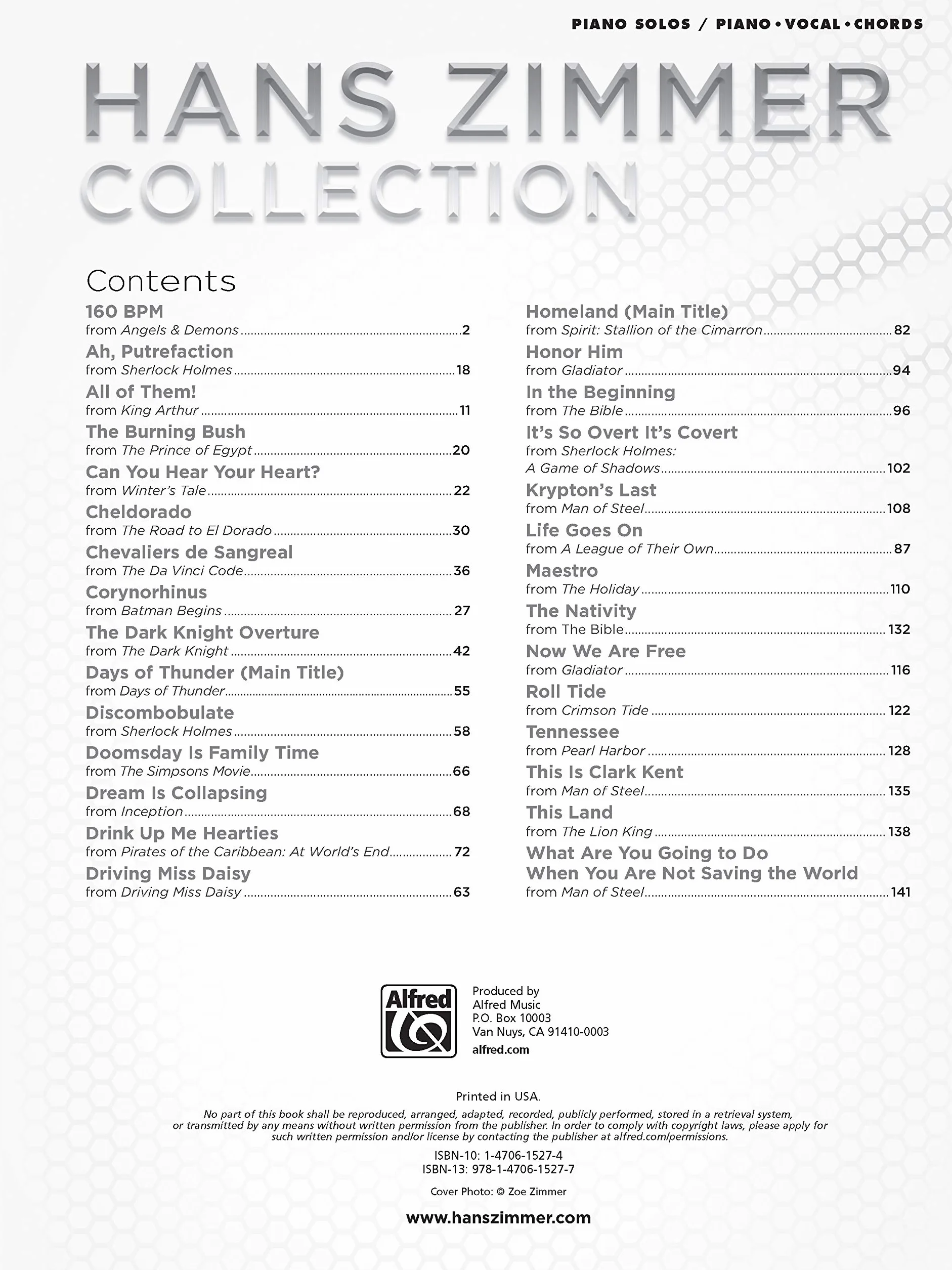 HANS ZIMMER COLLECTION - 29 FAITHFUL ARRANGEMENTS FOR PIANO SOLO AND PIANO, VOCAL AND GUITAR