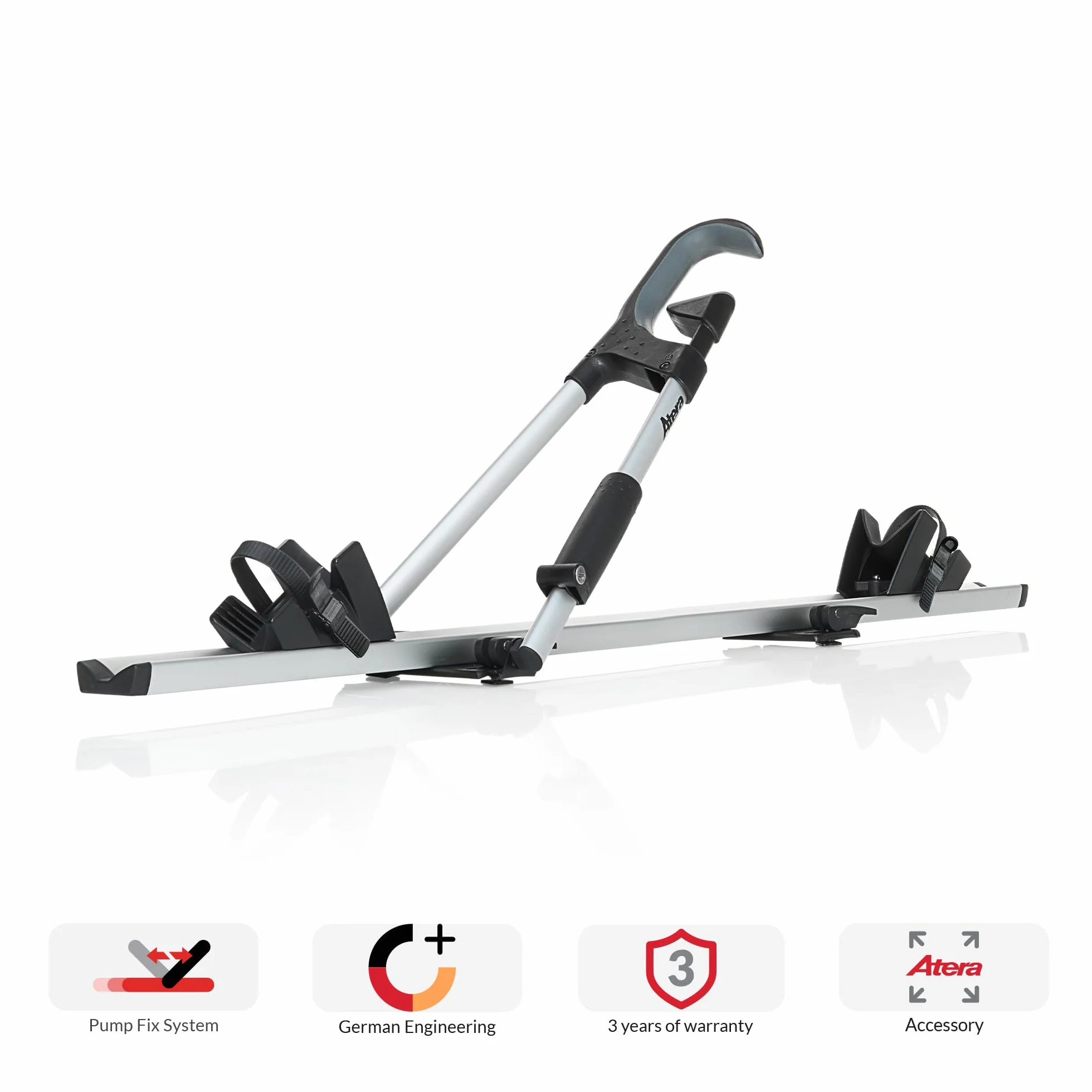 Atera 08227 Bagażnik rowerowy Giro AF+, aluminium, srebrny - bagażnik dachowy do samochodu osobowego na 1 rower, do 17 kg ładowności