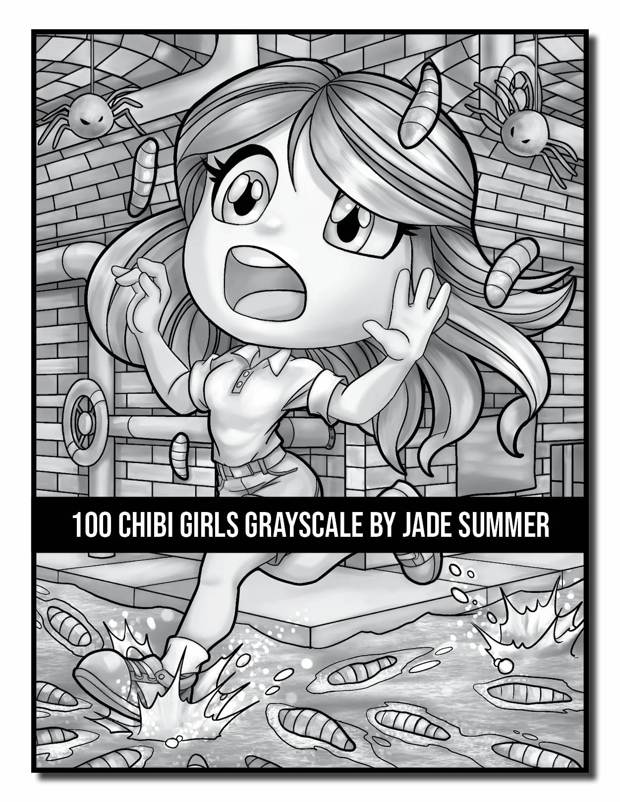 100 Chibi Girls Grayscale: An Adult Coloring Book Collection with Cute Girls, Fantasy, Horror, Christmas, and More!