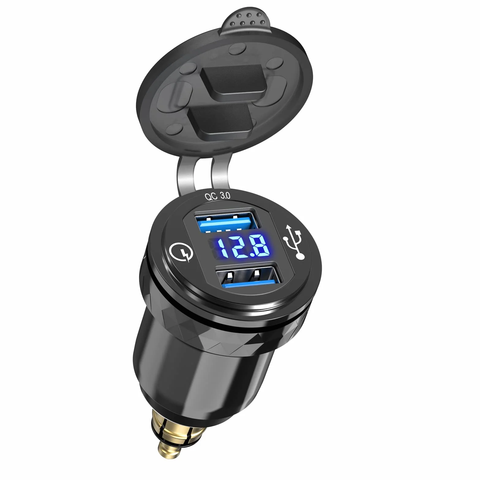 Aluminiowa wtyczka motocyklowa DIN Hella Dual QC3.0 USB Ładowarka LED Voltmeter 12V/24V BMW Ducati