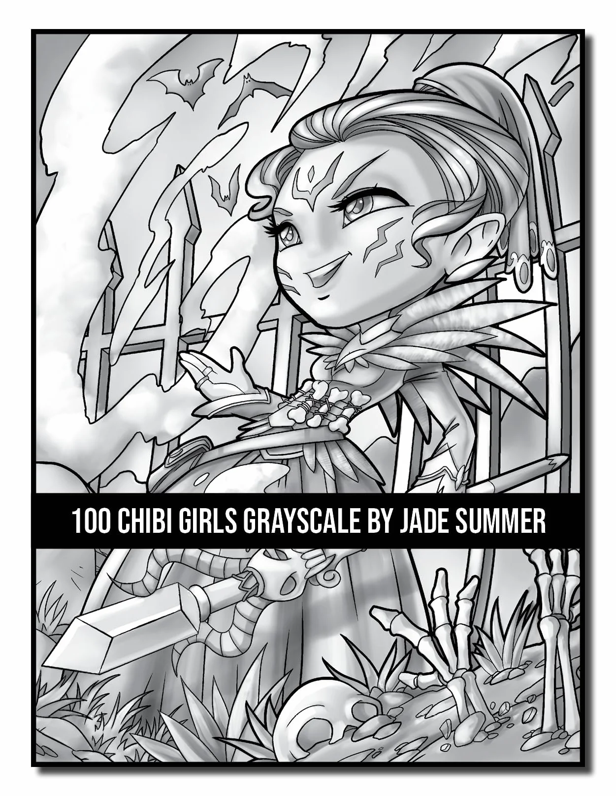 100 Chibi Girls Grayscale: An Adult Coloring Book Collection with Cute Girls, Fantasy, Horror, Christmas, and More!