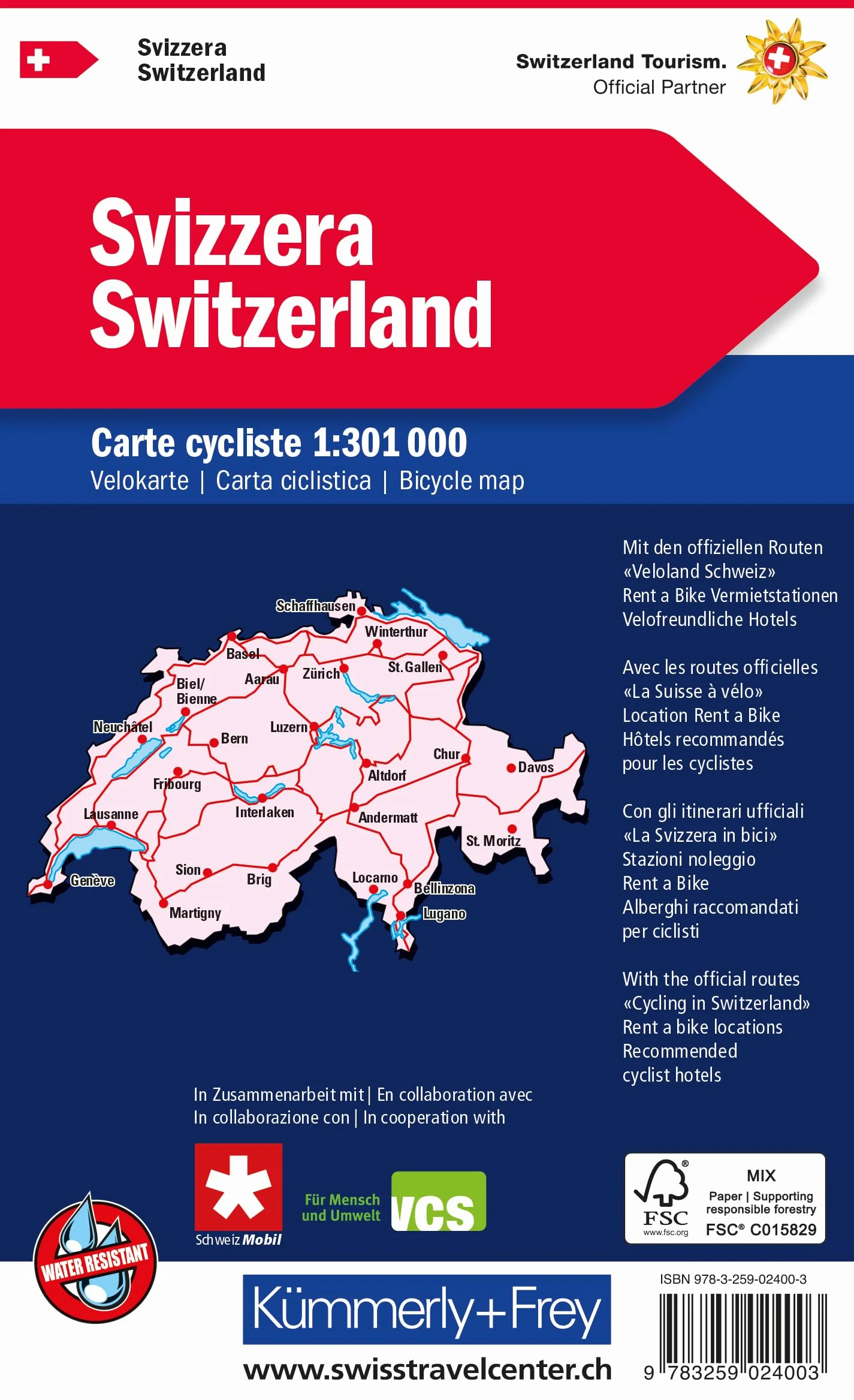 Kümmerly+Frey Velokarte Schweiz 1:301.000: Wetterfest, matt laminiert und mit free Download