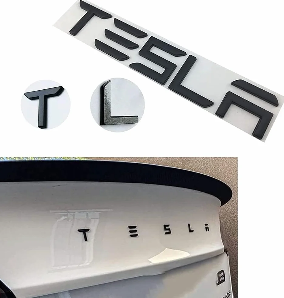 Samoprzylepne i pojedyncze litery dekoracyjne 3D Tesla: pasujące do modeli X, Y, S i 3 (szare)