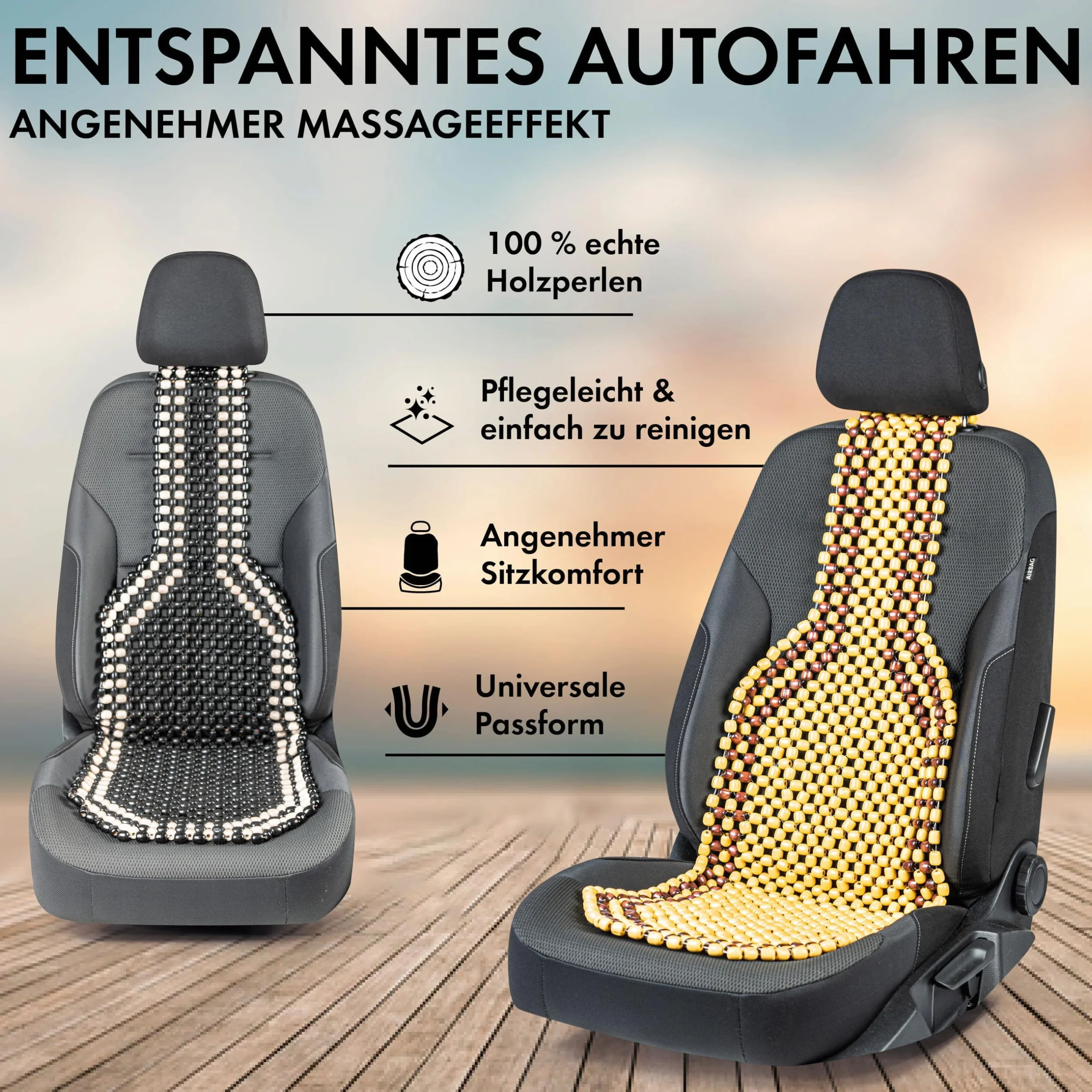 Walser CarComfort 13551 uniwersalna nakładka na fotel samochodowy z drewnianymi koralikami, czarno-biała