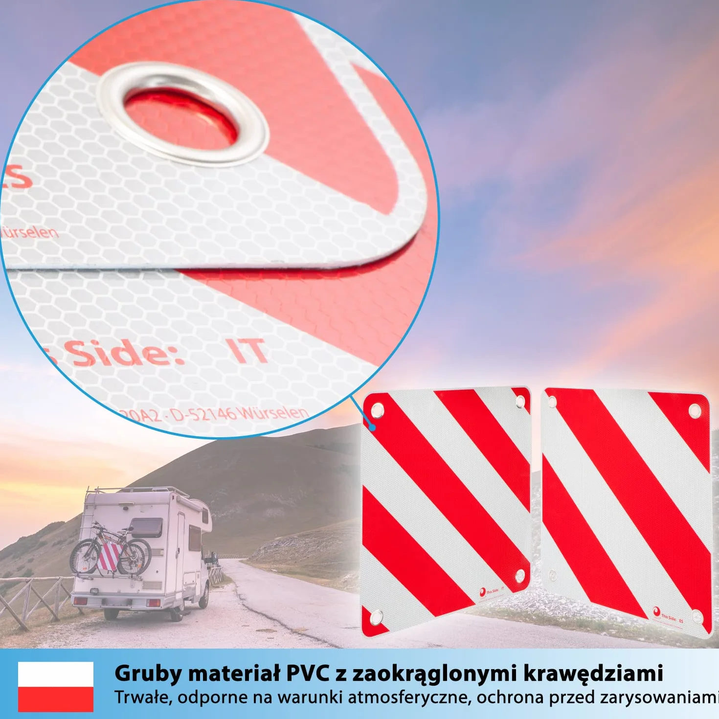 Valonic Znak ostrzegawczy 3w1 50x50cm odblaskowy do kampera