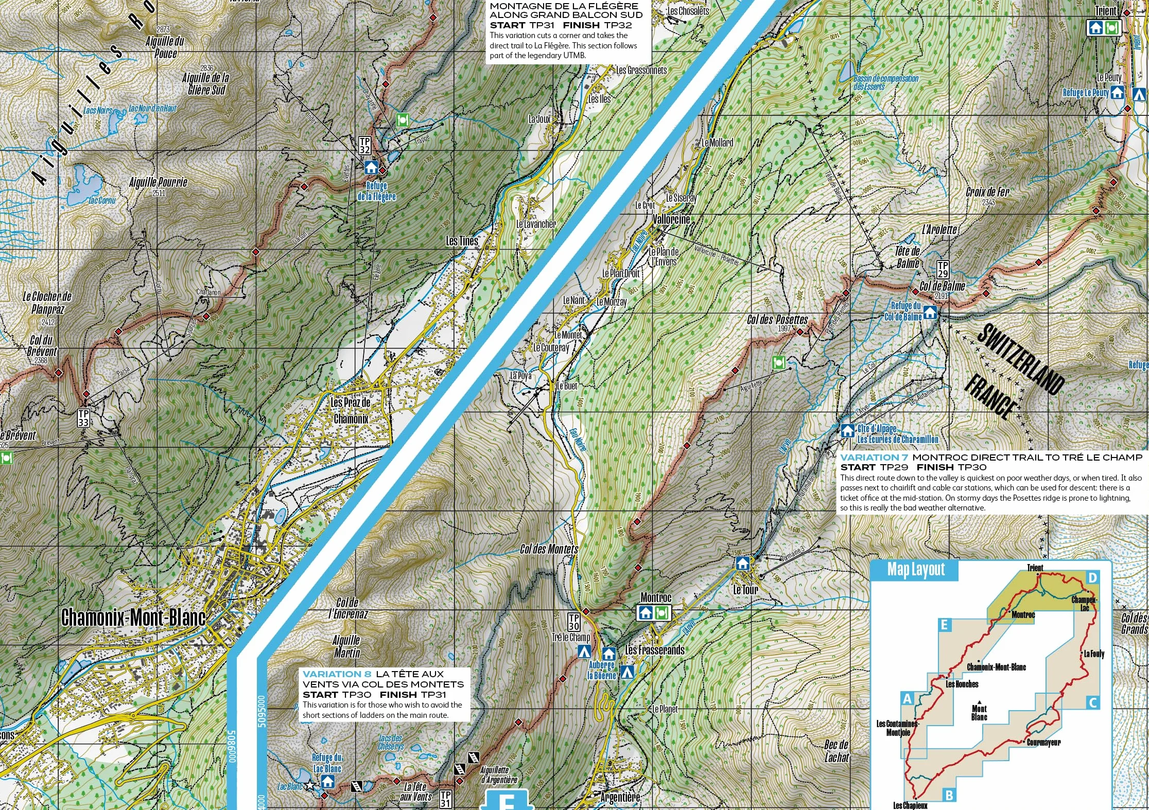 Tour du Mont Blanc: Easy-to-use folding map and essential information, with custom itinerary planning for walkers, trekkers, fastpackers and trail runners: 1