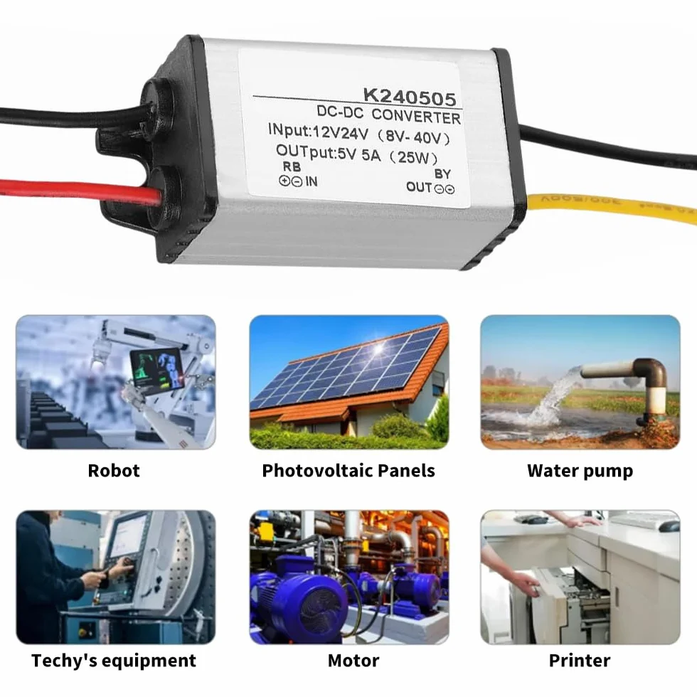 Konwerter Obniżający, Przetwornik Napięcia o Wysokiej Wydajności, Regulator Napięcia 12 V/24 V do 5 V 5 A, Przetwornice DC-DC do Samochodów Ciężarowych, Wydajność Konwersji do 96%