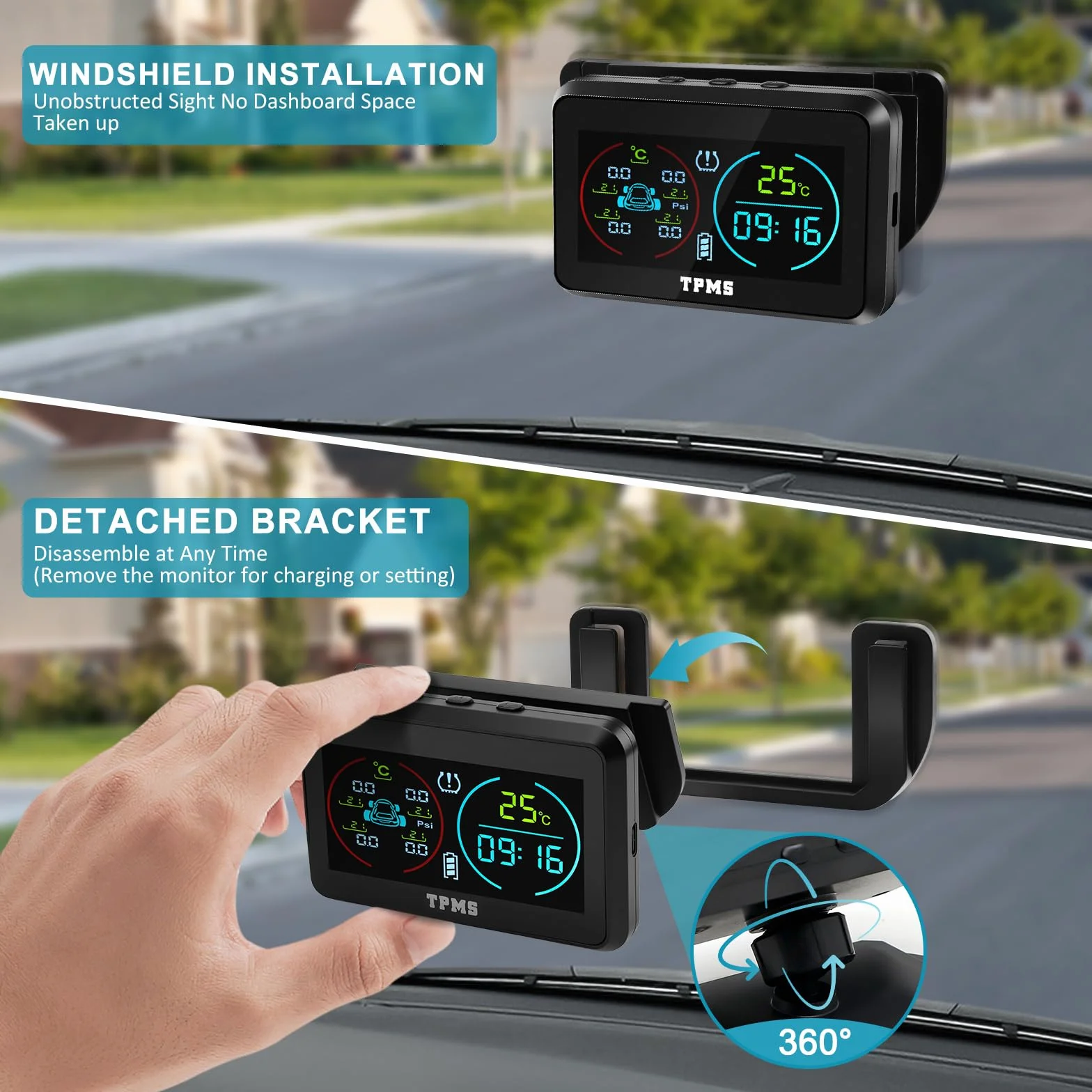 KAOLALI TPMS System monitorowania ciśnienia w oponach z 4 zewnętrznymi czujnikami solarny bezprzewodowy 0-5