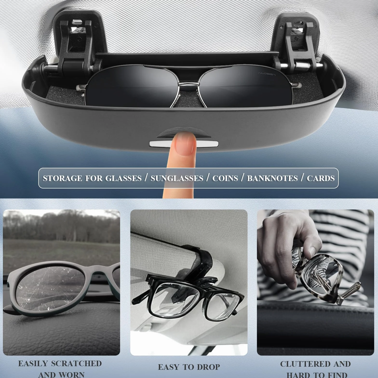BIBIBO Uchwyt na okulary kompatybilne z Seat Ateca/Leon MK4 KL/Formentor 2020-2025 / Terramar 2024 2025, samochodowe etui na okulary przeciwsłoneczne, akcesoria terramarowe, pudełko do przechowywania