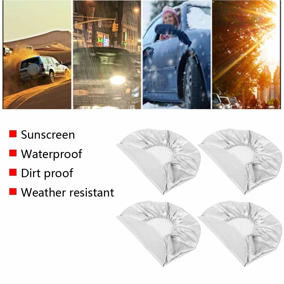 Pokrowiec na oponę, materiał z włókna poliestrowego 4 szt. 27"-29" Opona na koło Opona Srebrna osłona ochronna do samochodu RV SUV Truck Trailer Ochrona przeciwsłoneczna Wodoodporny brud