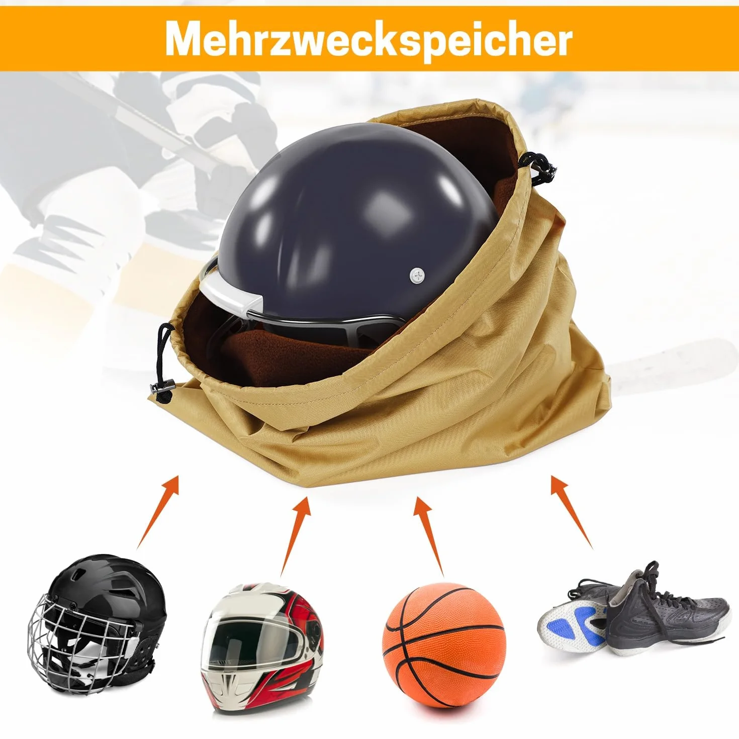 Przenośna torba na kask, torba na kask hokejowy, 38 x 40 cm, wodoszczelna torba na kask ze sznurkiem – plusz na kask motocyklowy, kask rowerowy, hokej na lodzie, kask narciarski