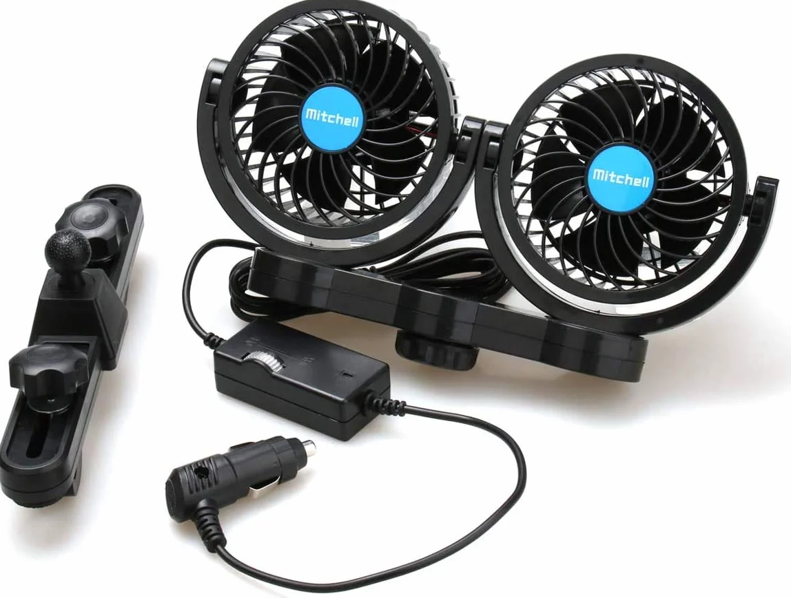 Elektryczny wentylator samochodowy na tylne siedzenie, przenośny wentylator samochodowy z zagłówkiem, obracany o 360 stopni, wentylator samochodowy 12 V, wentylator chłodzący z bezstopniową regulacją