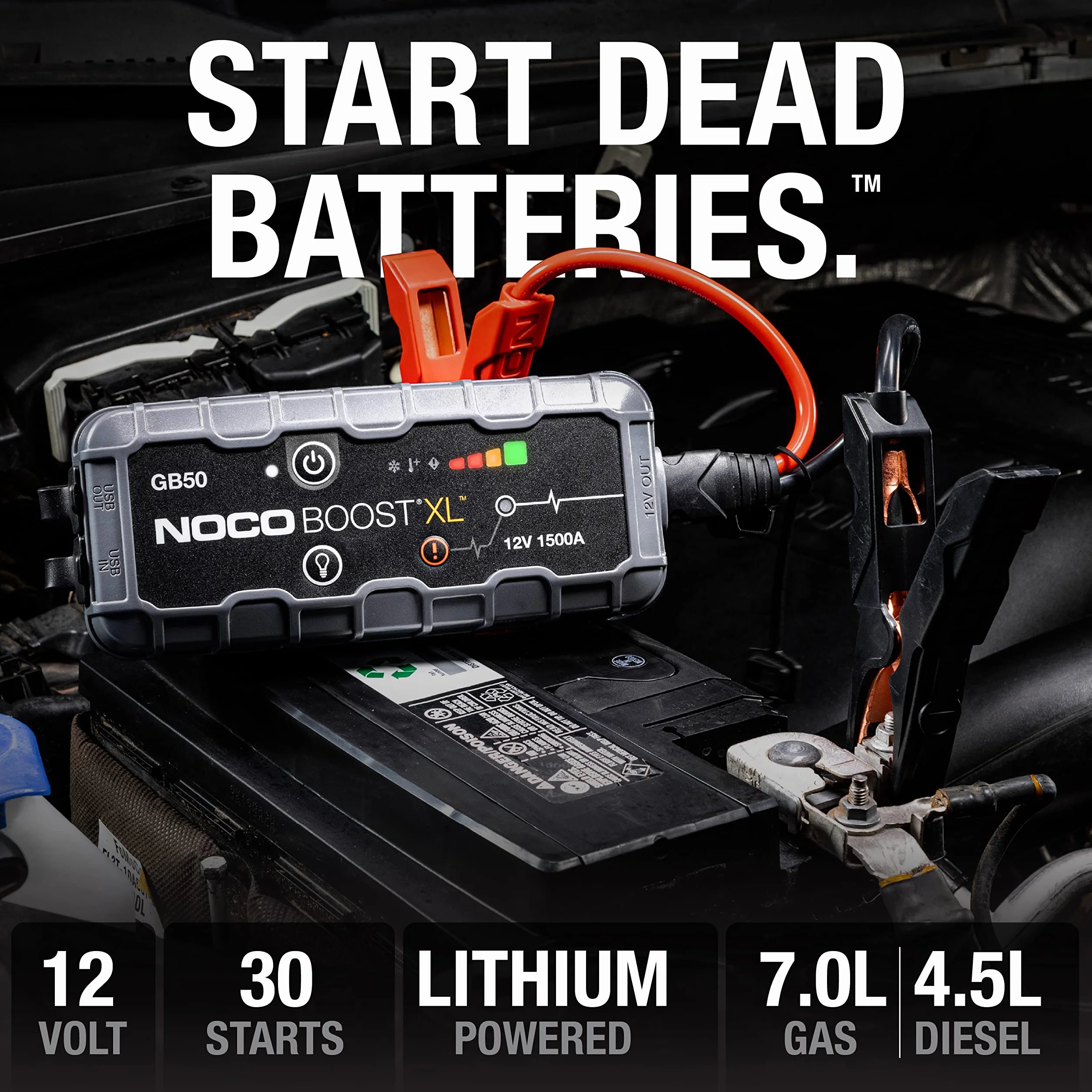 NOCO Boost XL GB50 1500 A 12 V UltraSafe Urządzenie Ułatwiające Rozruch, Przenośne Urządzenie Rozruchowe do Silników Benzynowych i Diesla o Pojemności do 7 l