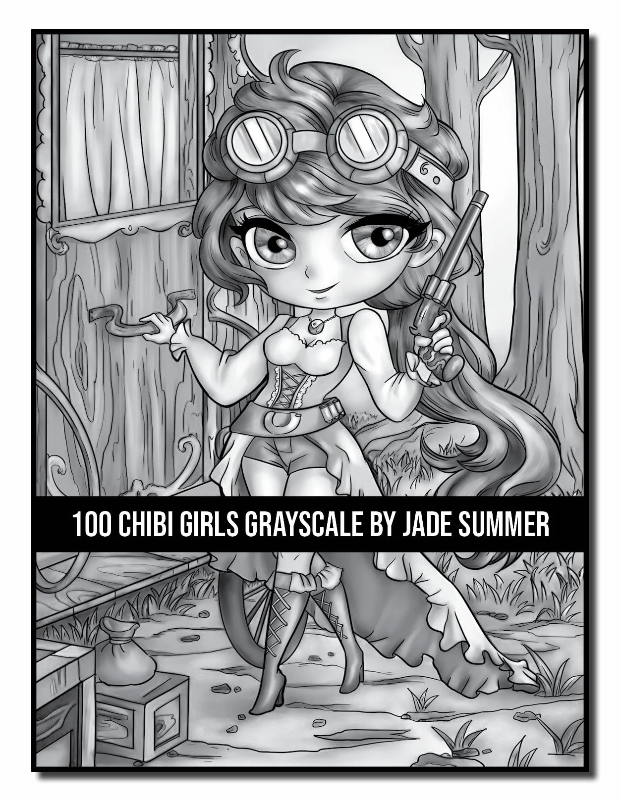 100 Chibi Girls Grayscale: An Adult Coloring Book Collection with Cute Girls, Fantasy, Horror, Christmas, and More!
