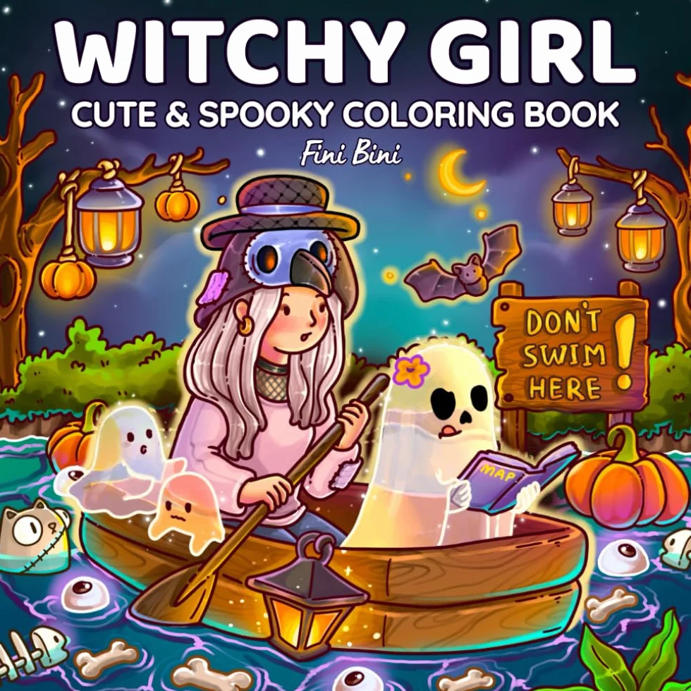 Witchy Girl Cute & Spooky Coloring Book: 40 Cozy Halloween Illustrations with Ghost Cuties, Little Witches & Magical Moments for Fall Relaxation for Adults and Teens