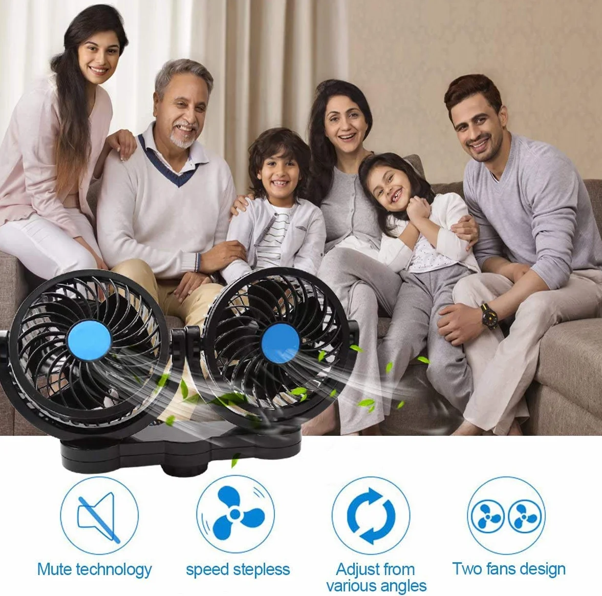 Elektryczny wentylator samochodowy na tylne siedzenie, przenośny wentylator samochodowy z zagłówkiem, obracany o 360 stopni, wentylator samochodowy 12 V, wentylator chłodzący z bezstopniową regulacją