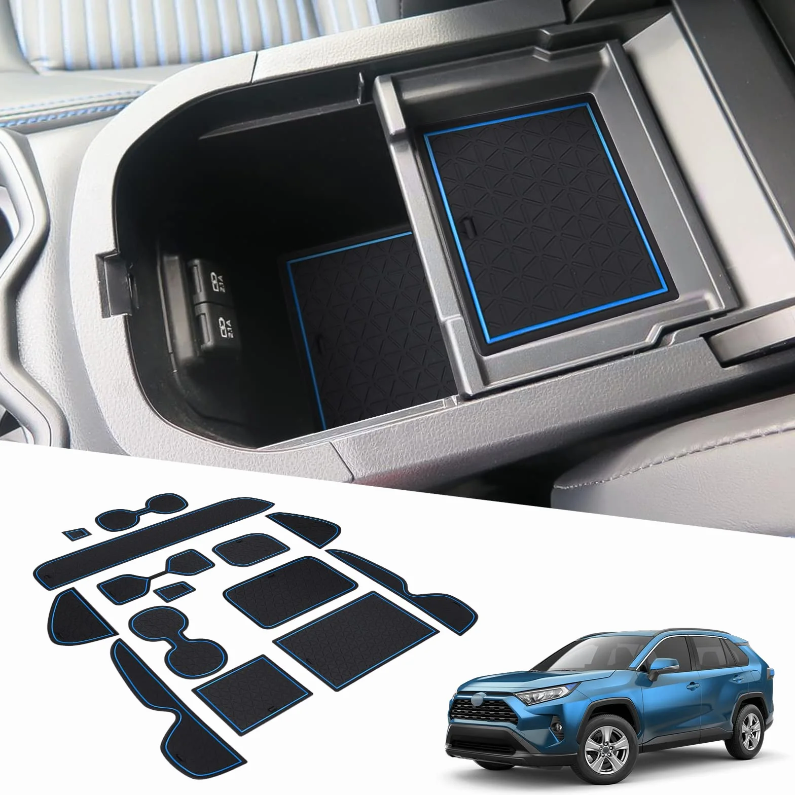 BIXUAN RAV 4 2024 kompatybilne z Toyota RAV4 5 Gen serii 50 2019-2023/2024, maty antypoślizgowe, konsola środkowa, podłokietnik, gumowe maty na napoje, mata antypoślizgowa pod drzwi, mata do szczelin