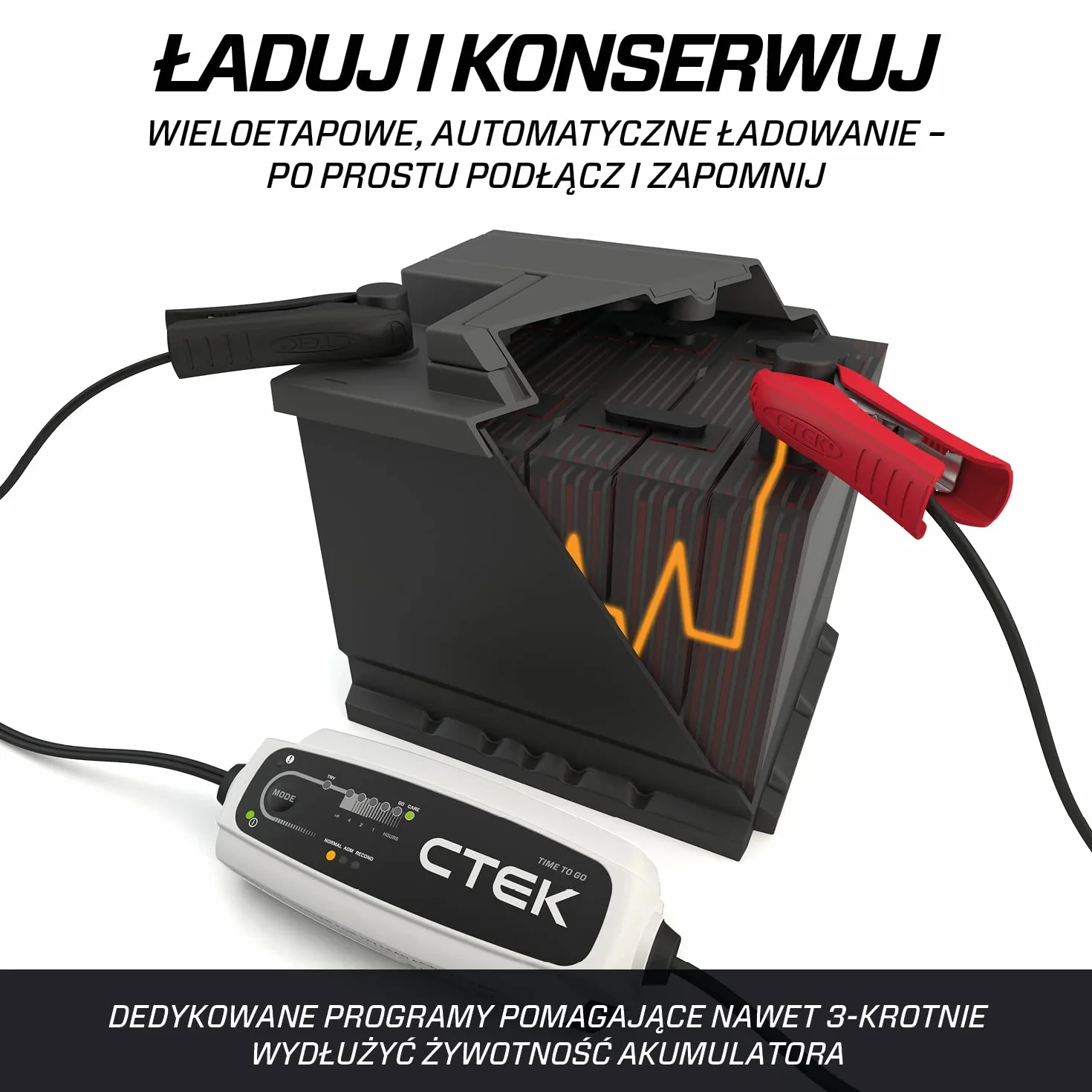 CTEK CT5 Time To Go, Ładowarka Akumulatorów 12V, Ładowarka, Konserwator Akumulatorów, Timer Odliczający Czas, Wskaźnik Startu, Wbudowana Kompensacja Temperatury, Tryb Regeneracji I Dedykowany Tryb AGM