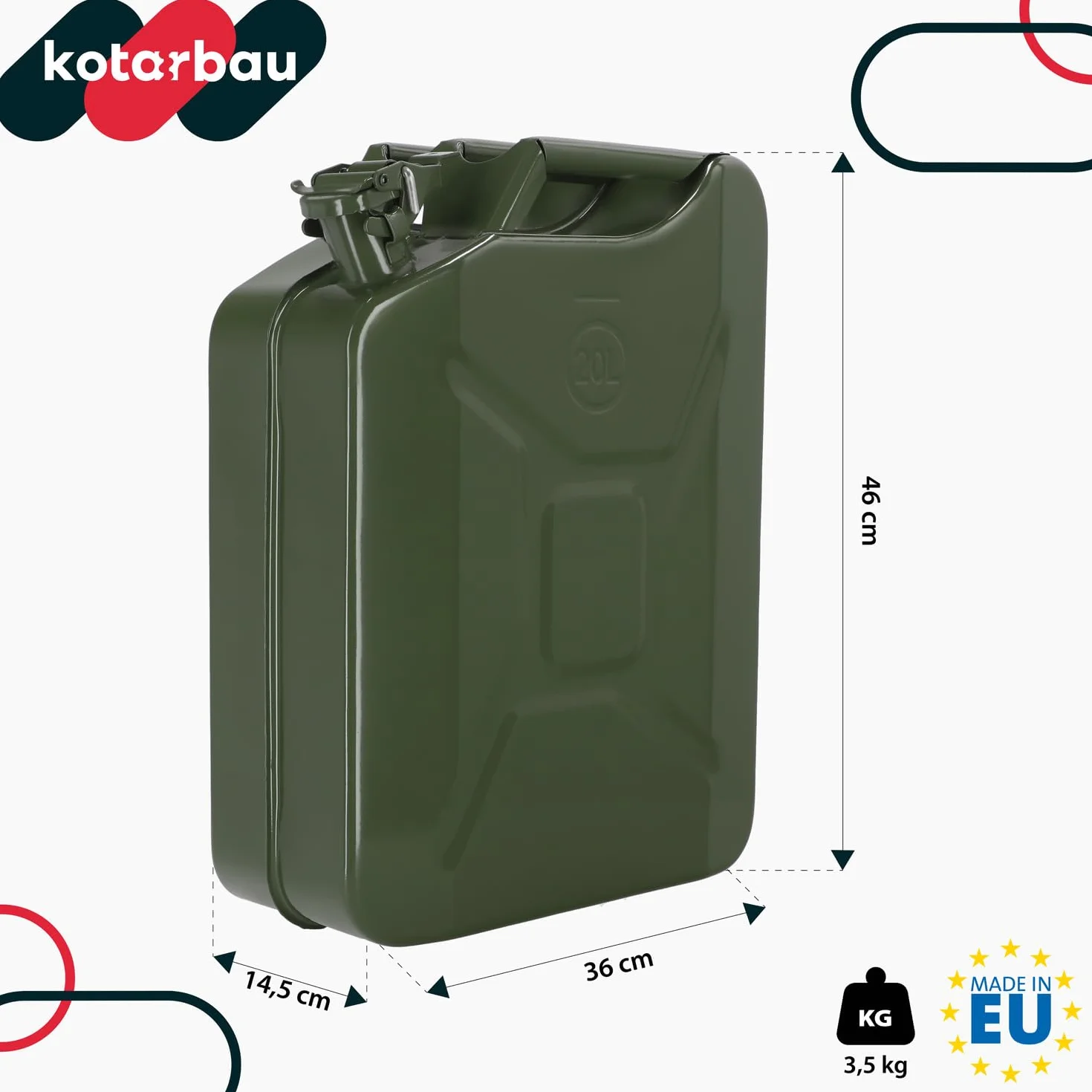 KOTARBAU® Metalowy kanister na benzynę 20 l do przechowywania paliwa i cieczy
