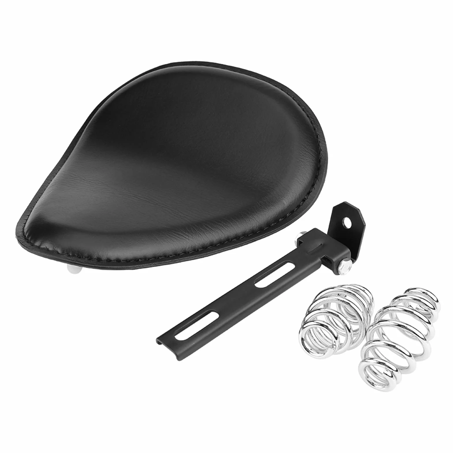 Skórzane Siedzenie Motocyklowe Czarne Stalowy Wspornik Sprężyna Chopper Bobber Custom