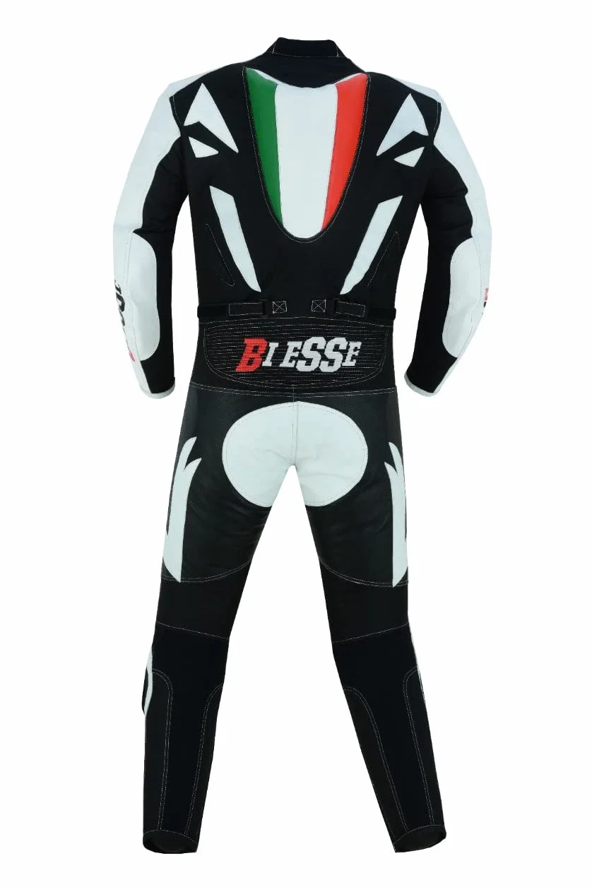 BI ESSE MINIMOTO Kombinezon dziecięcy skóra ochraniacze CE biały czarny XS 7 lat
