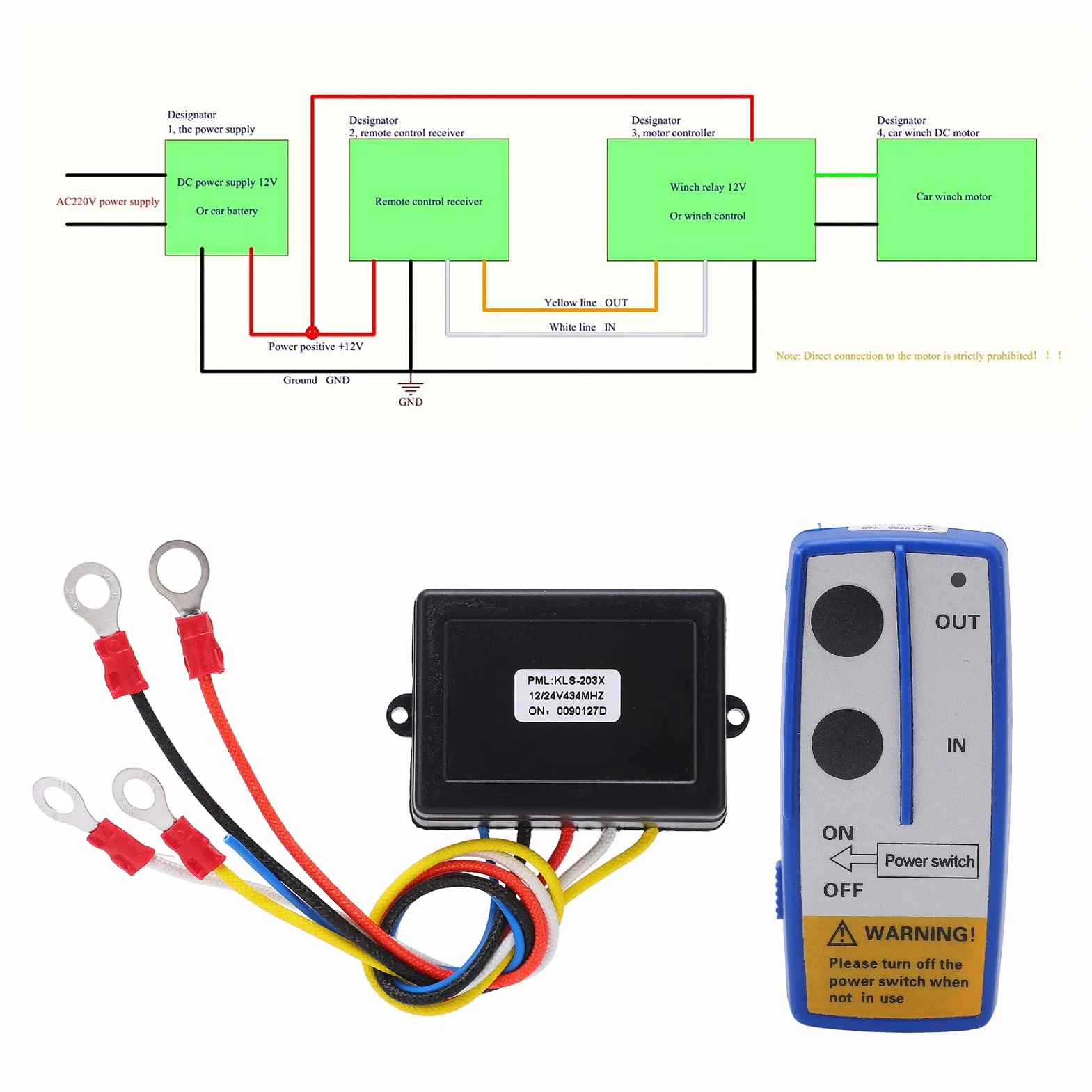 Akozon 12V-24V 75fts Bezprzewodowy Przełącznik Zdalnego Sterowania Wciągarki z Zamiennikiem Odbiornika do Ciężarówki ATV SUV(Niebieski)