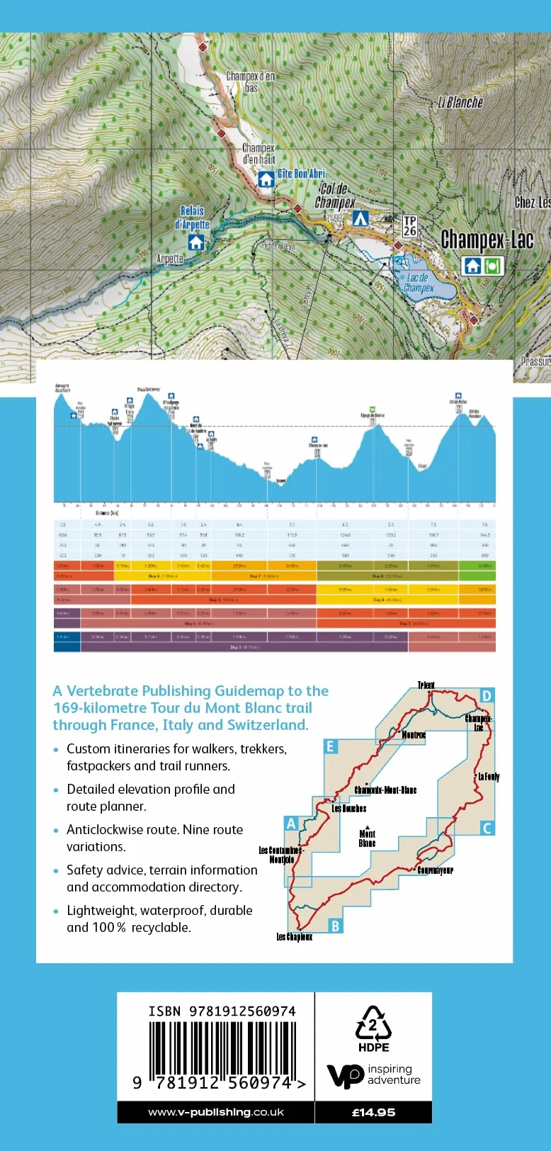 Tour du Mont Blanc: Easy-to-use folding map and essential information, with custom itinerary planning for walkers, trekkers, fastpackers and trail runners: 1
