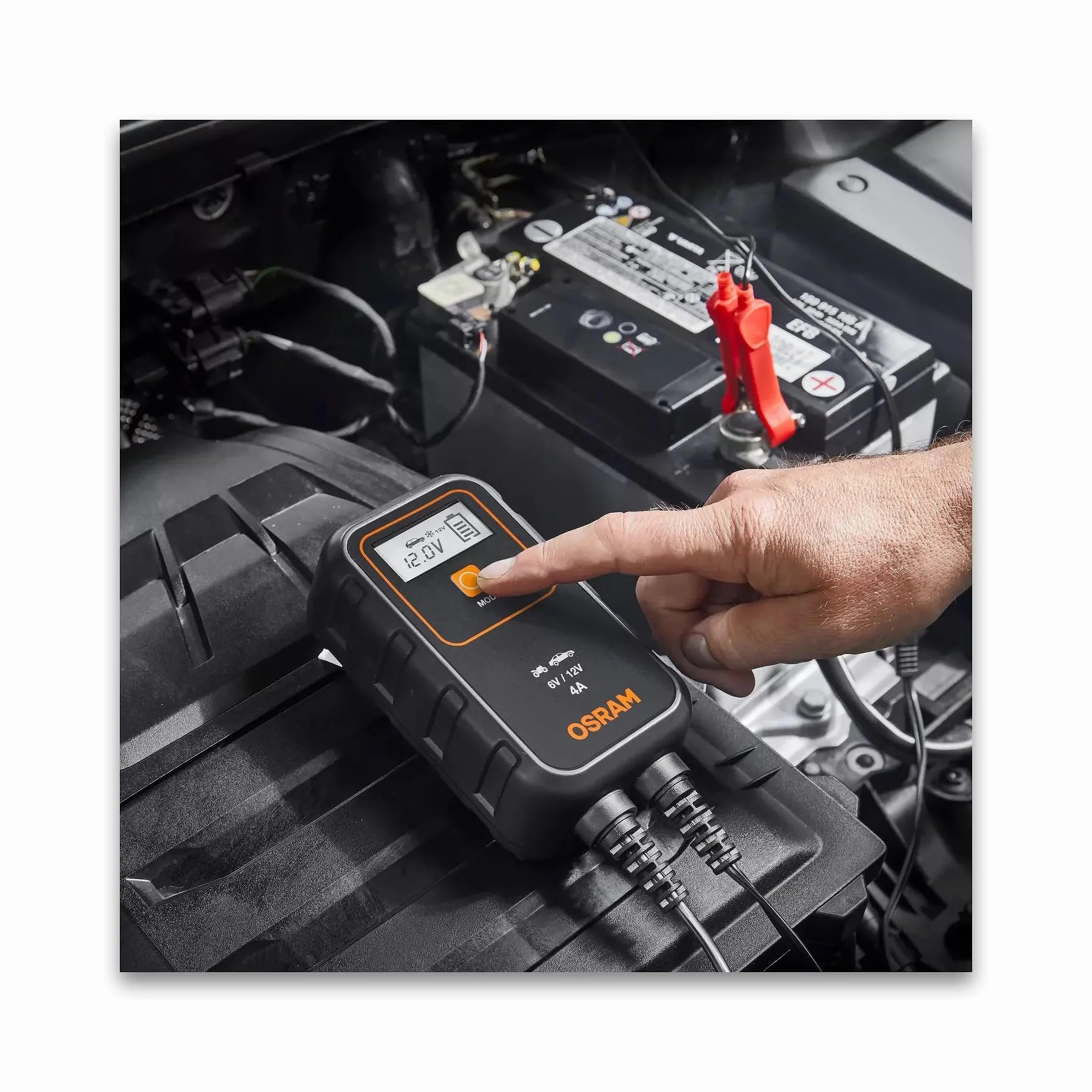 OSRAM BATTERYcharge 904, urządzenie do konserwacji akumulatorów samochodowych 6V & 12V, przenośna ładowarka do motocykli i mniejszych pojazdów