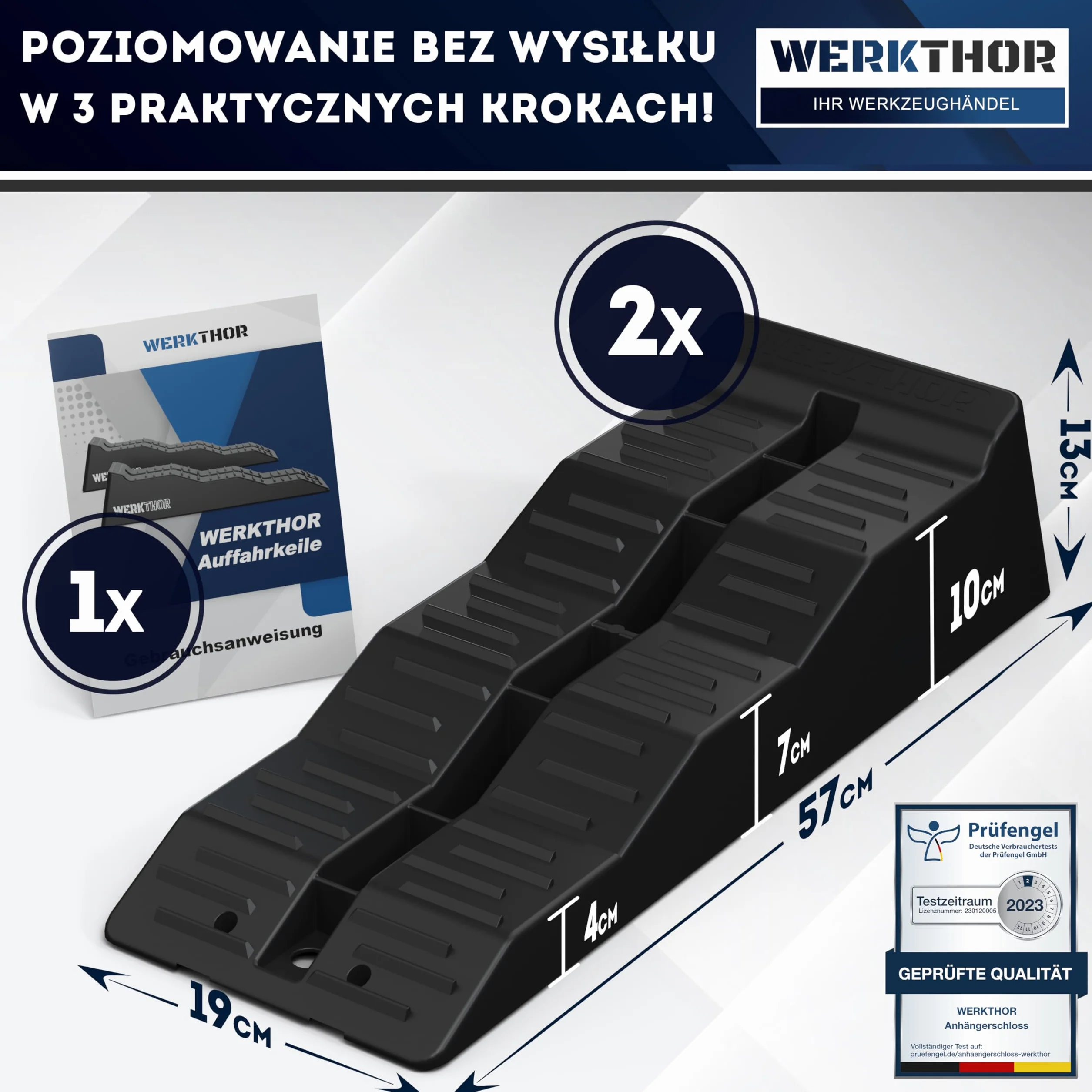 WERKTHOR Kliny najazdowe do przyczepy kempingowej, zestaw 2 sztuk, wytrzymałe kliny najazdowe zapewniają maksymalną przyczepność [< 13,5 t], kliny najazdowe do przyczep kempingowych i przyczep – kliny