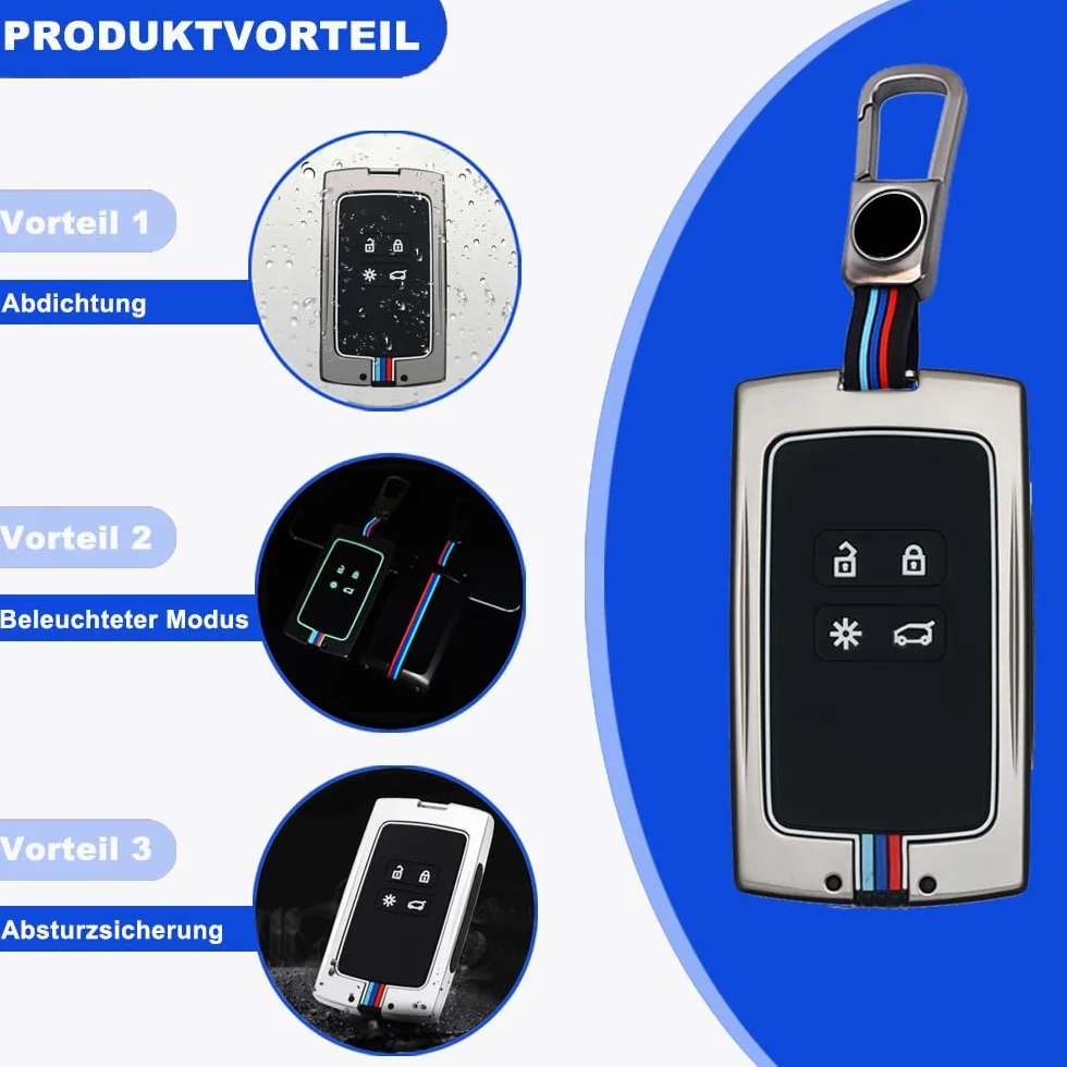 Pokrowiec na klucze Renault Kadjar Captur Koleos Clio Zoe Megane (IV/4) 4 przyciski, stop cynku, czarny