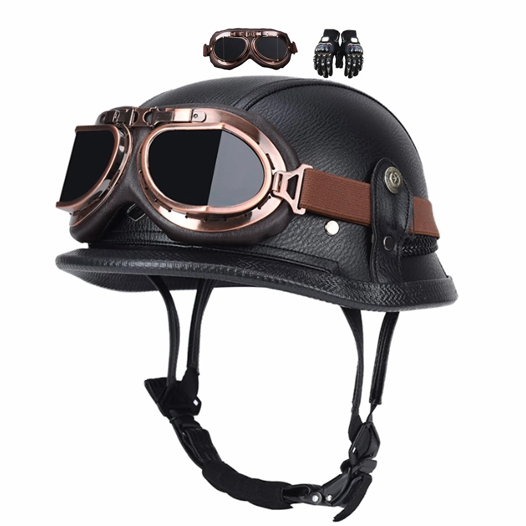 Kask motocyklowy Jet kask skuter, vintage retro kask skuter motocyklowy, z rękawiczkami +okulary, do motocykli i skuterów, retro kask motocyklowy skuter chopper dla dorosłych, mężczyzn i kobiet