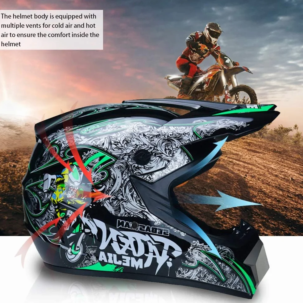 Profesjonalny kask motocrossowy dla dzieci i dorosłych, motocrossowy, dirt bike offroad, kask motocyklowy z goglami ochronnymi, rękawiczkami, osłoną twarzy