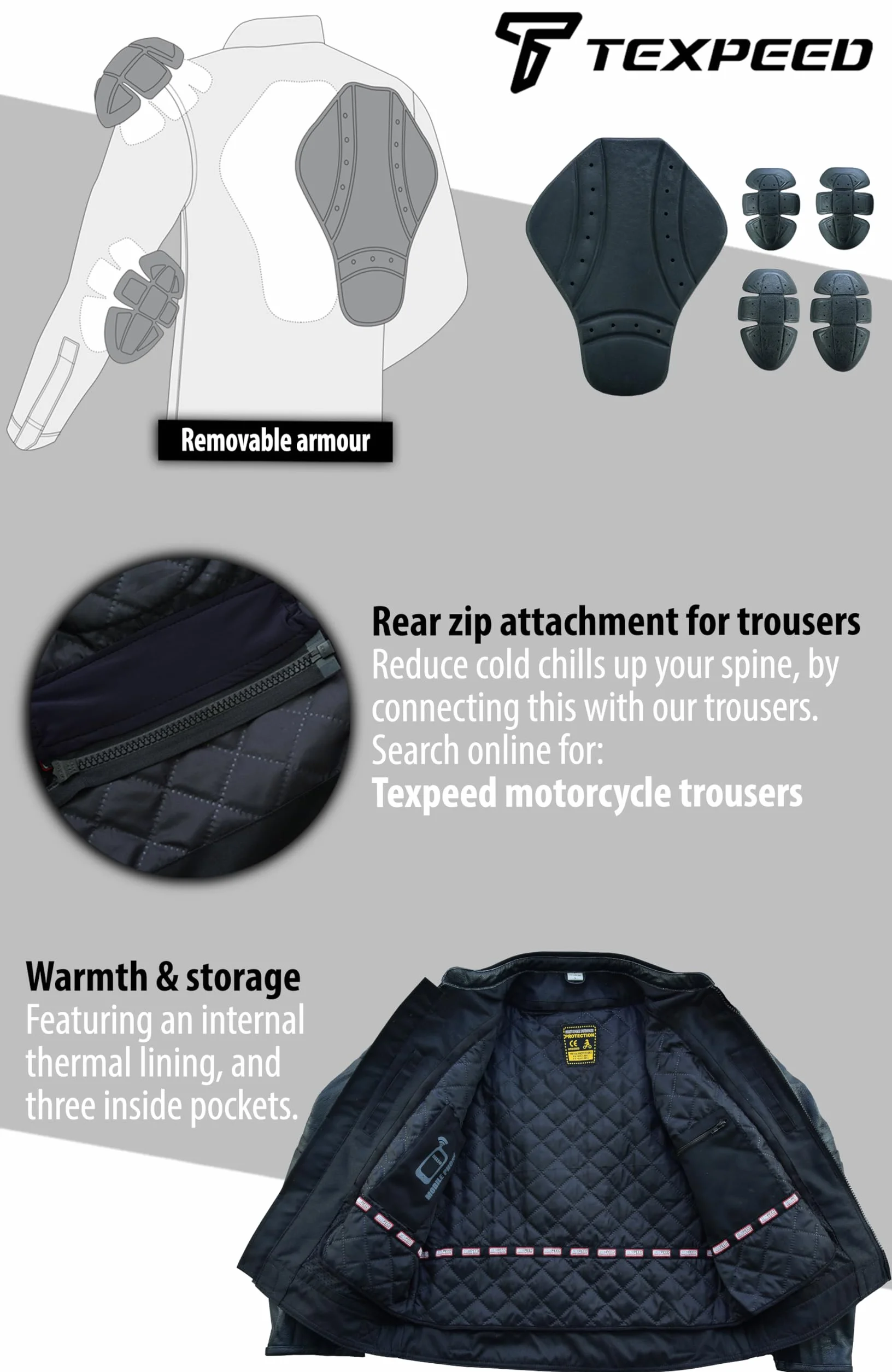 Kurtka motocyklowa męska skóra z pancerzem Marlon Brando Perfecto retro chopper CE Armor biker EN 1621-1 Texpeed Czarny XL