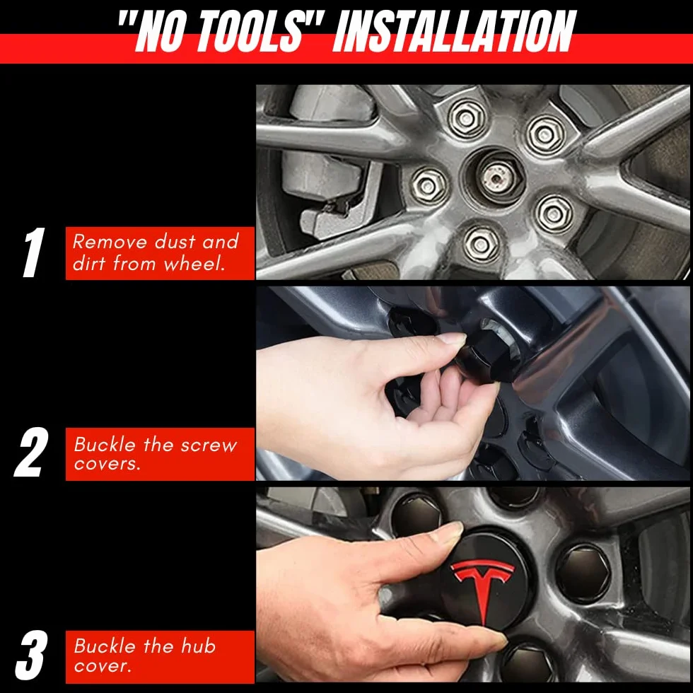 Zestaw Nakładek na Koła Samochodu kompatybilny z TESLA Model 3. Zestaw Zaślepek środka Koła. Car Wheel Center Hub Caps (4 kołpaków koła samochodu + 20 kołpaków nakrętek)