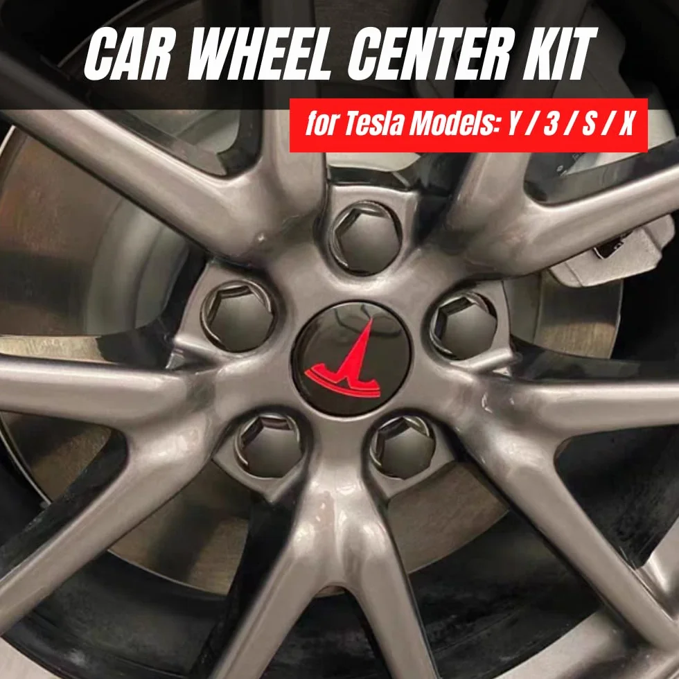 Zestaw Nakładek na Koła Samochodu kompatybilny z TESLA Model 3. Zestaw Zaślepek środka Koła. Car Wheel Center Hub Caps (4 kołpaków koła samochodu + 20 kołpaków nakrętek)