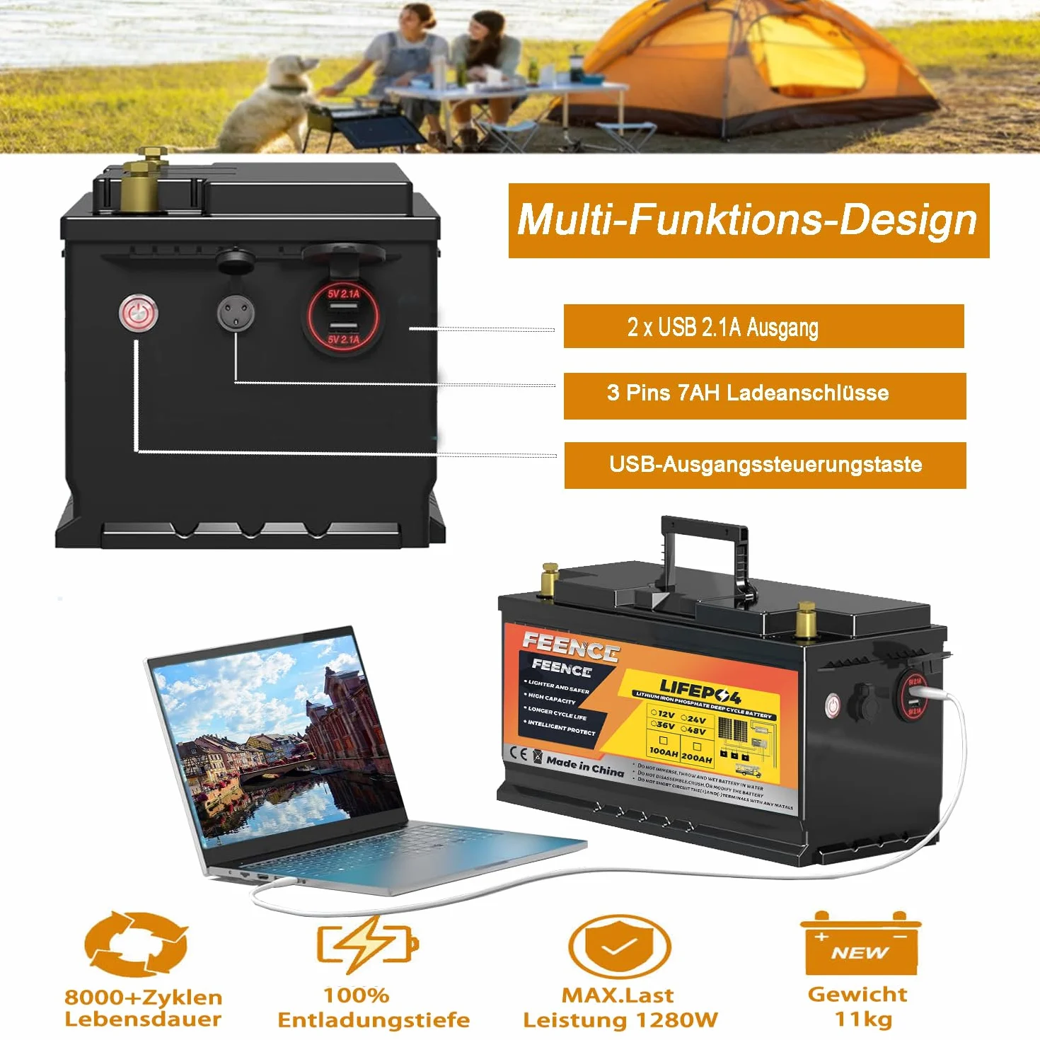 Akumulator litowy Bluetooth 12 V LiFePO4 100 Ah, akumulator litowy Deep Cycle 8000 12 V 100 Ah, akumulator samochodowy Wbudowany akumulator BMS LiFePO4 100 A do pojazdów kempingowych,