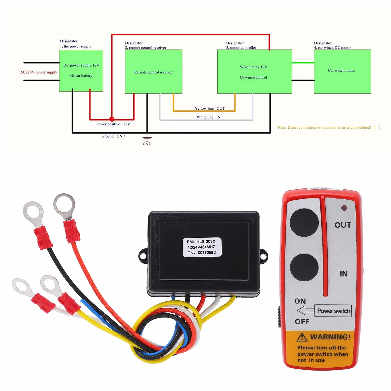 Przenośny przełącznik 12V 24V 75ft Heavy Duty Remote Control wciągarka bezprzewodowy zestaw zdalnego sterowania do Jeep ATV SUV Truck Czerwony