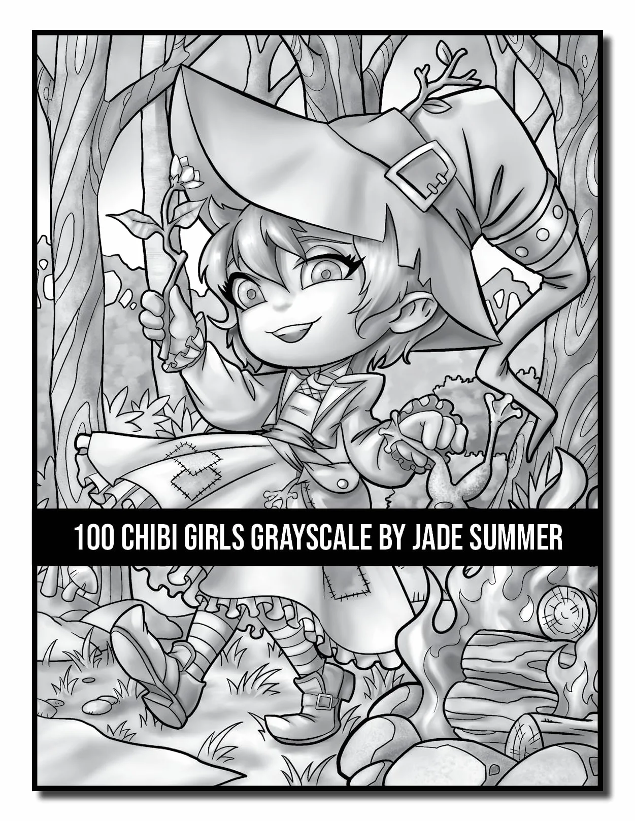 100 Chibi Girls Grayscale: An Adult Coloring Book Collection with Cute Girls, Fantasy, Horror, Christmas, and More!