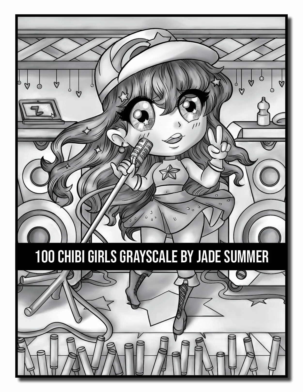 100 Chibi Girls Grayscale: An Adult Coloring Book Collection with Cute Girls, Fantasy, Horror, Christmas, and More!
