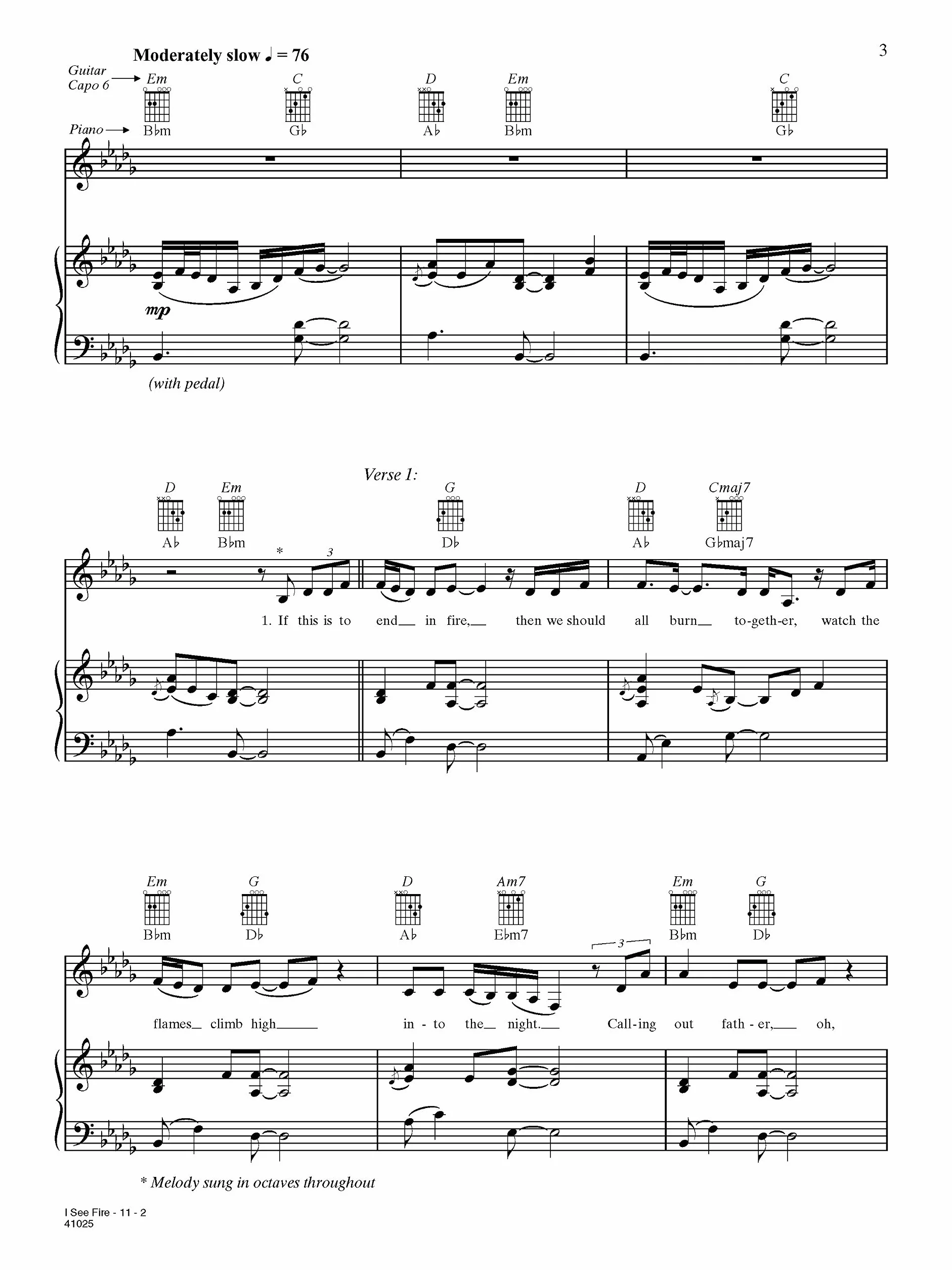 I See Fire (from the Hobbit -- The Desolation of Smaug): Piano/Vocal/Guitar, Sheet