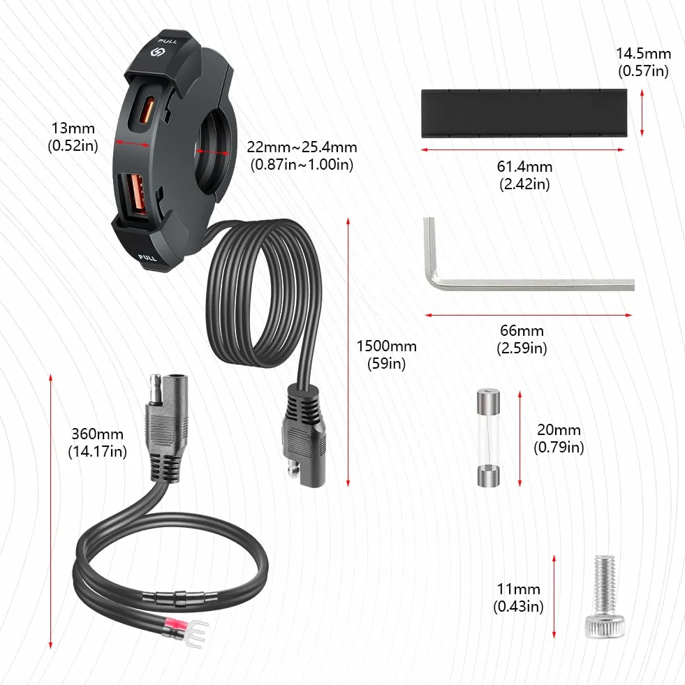 Wodoodporne motocyklowe gniazdo USB IP65 18W QC 30W PD ładowarka samochodowa 12V/24V