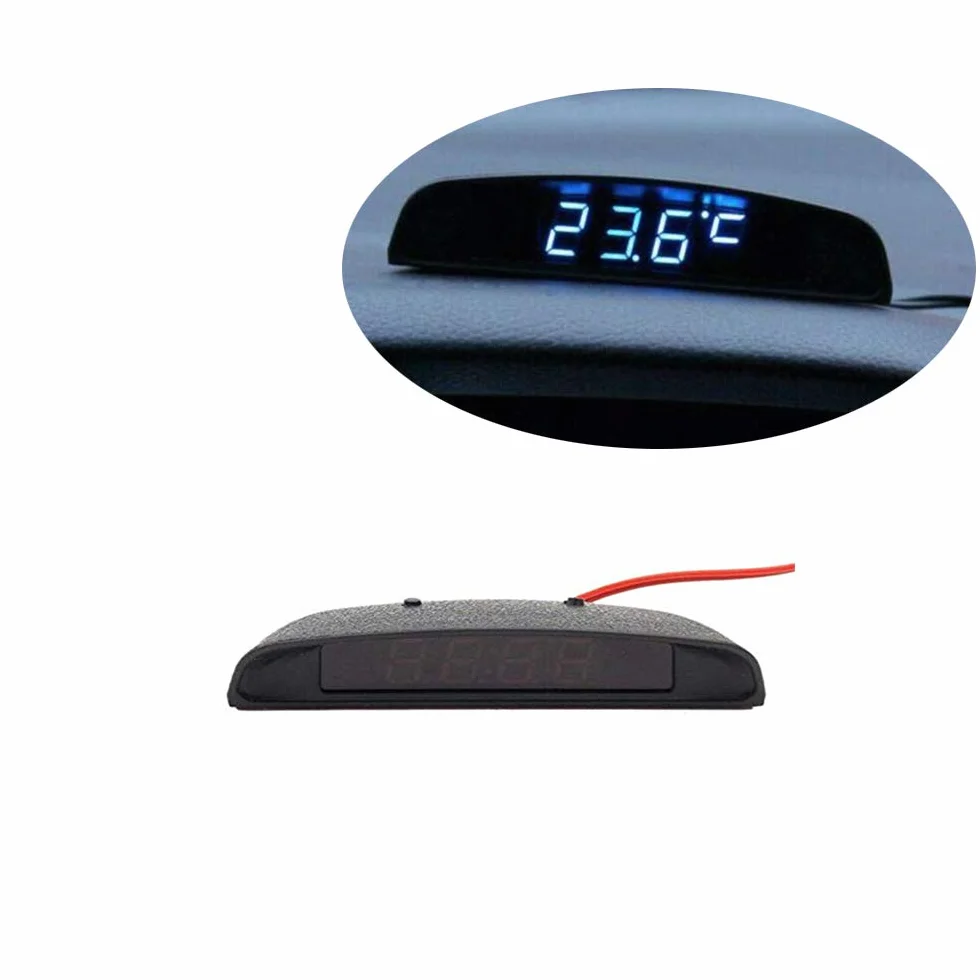 MASO Samochodowy zegar cyfrowy 4 w 1 zegar daty woltomierz termometr monitor napięcia 12 V oryginalny samochód wnętrze zewnętrzne wielofunkcyjny niebieski