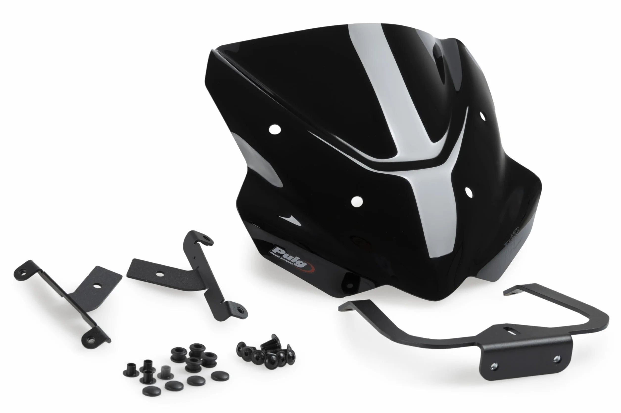 Puig 22234N New Generation Sport wykonany z 3 mm metakrylanu o aerodynamicznej konstrukcji, zaokrąglone krawędzie, wewnętrzny czarny nadruk i dopuszczenie TÜV do bezpiecznej jazdy, czarny