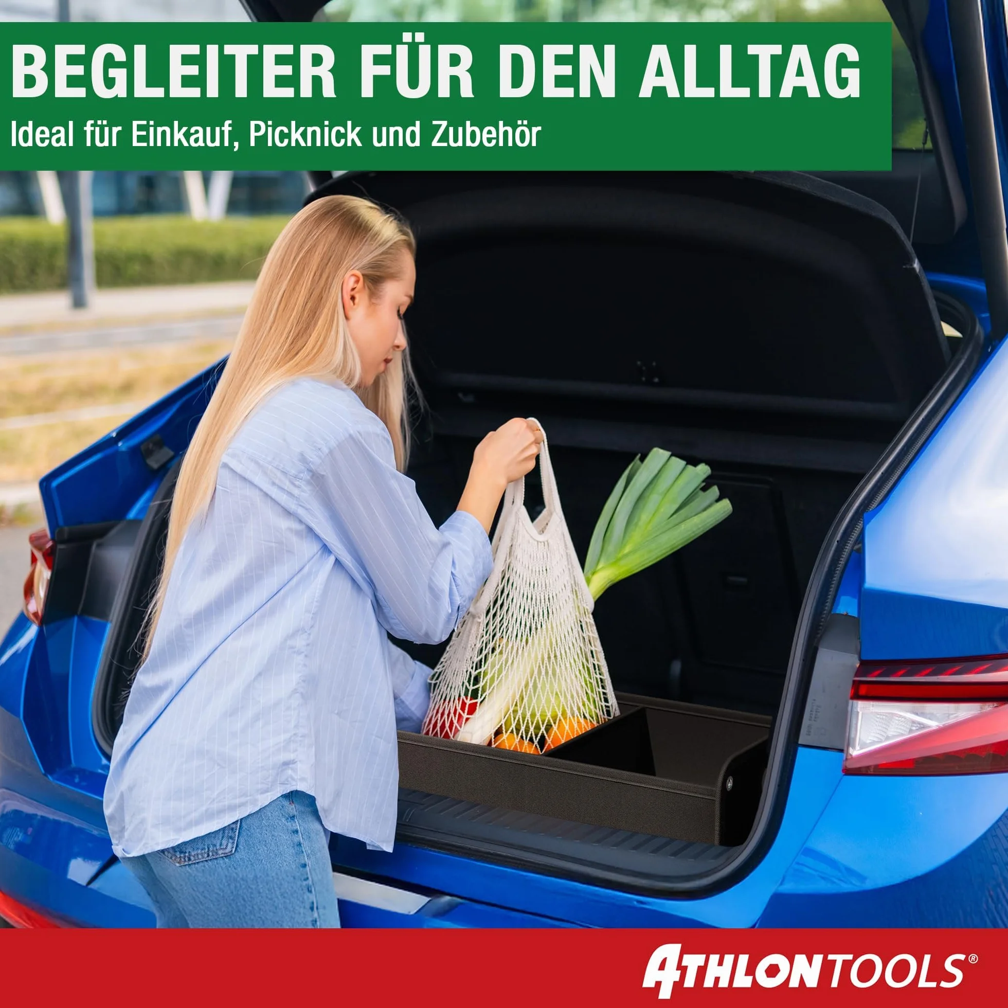 ATHLON TOOLS Składana torba do bagażnika, organizer do bagażnika, pojemnik samochodowy, wzmocniona i stabilna torba z antypoślizgowym zapięciem na rzep