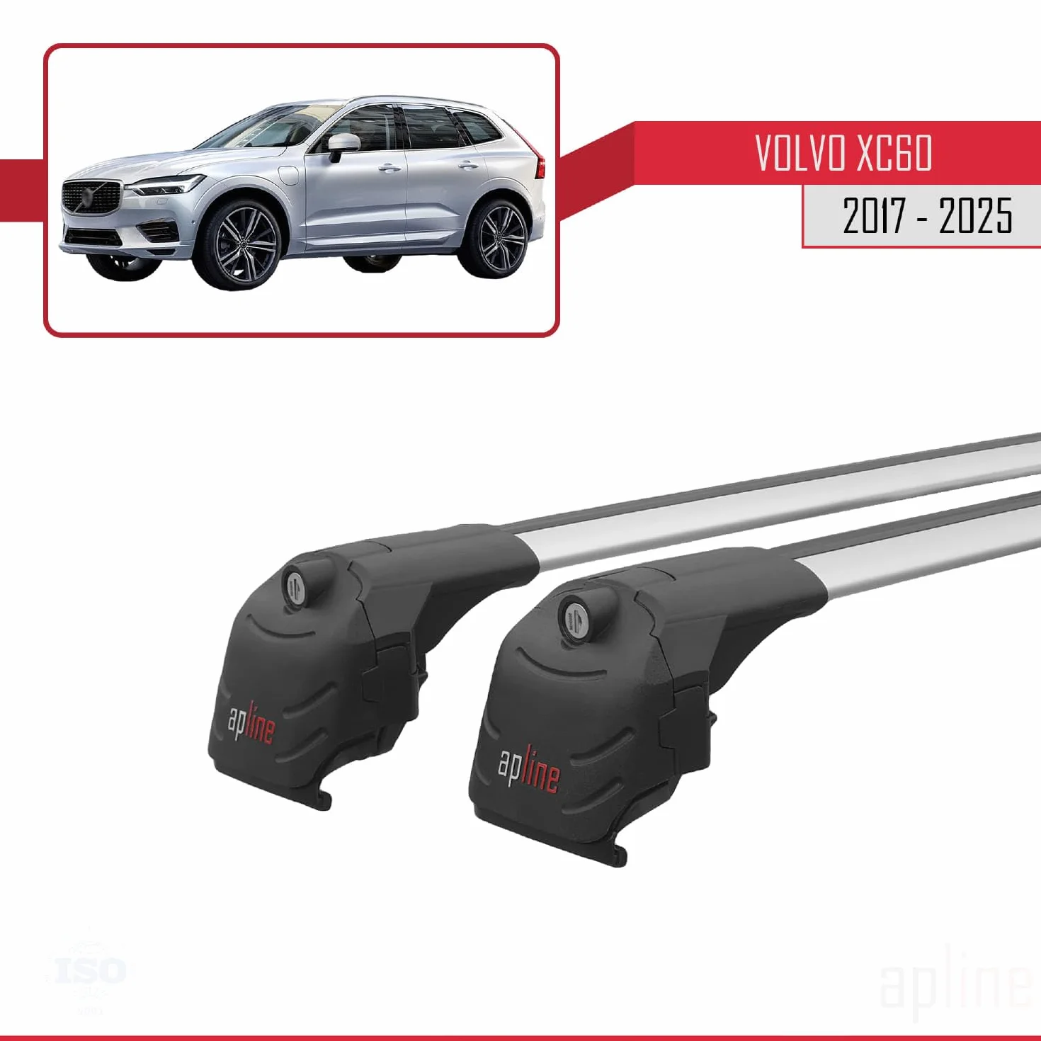 Kompatybilny z Volvo XC60 II 2017-2026 ACE-2 Model Aluminiowe poprzeczki dachowe Szary 2 szt.